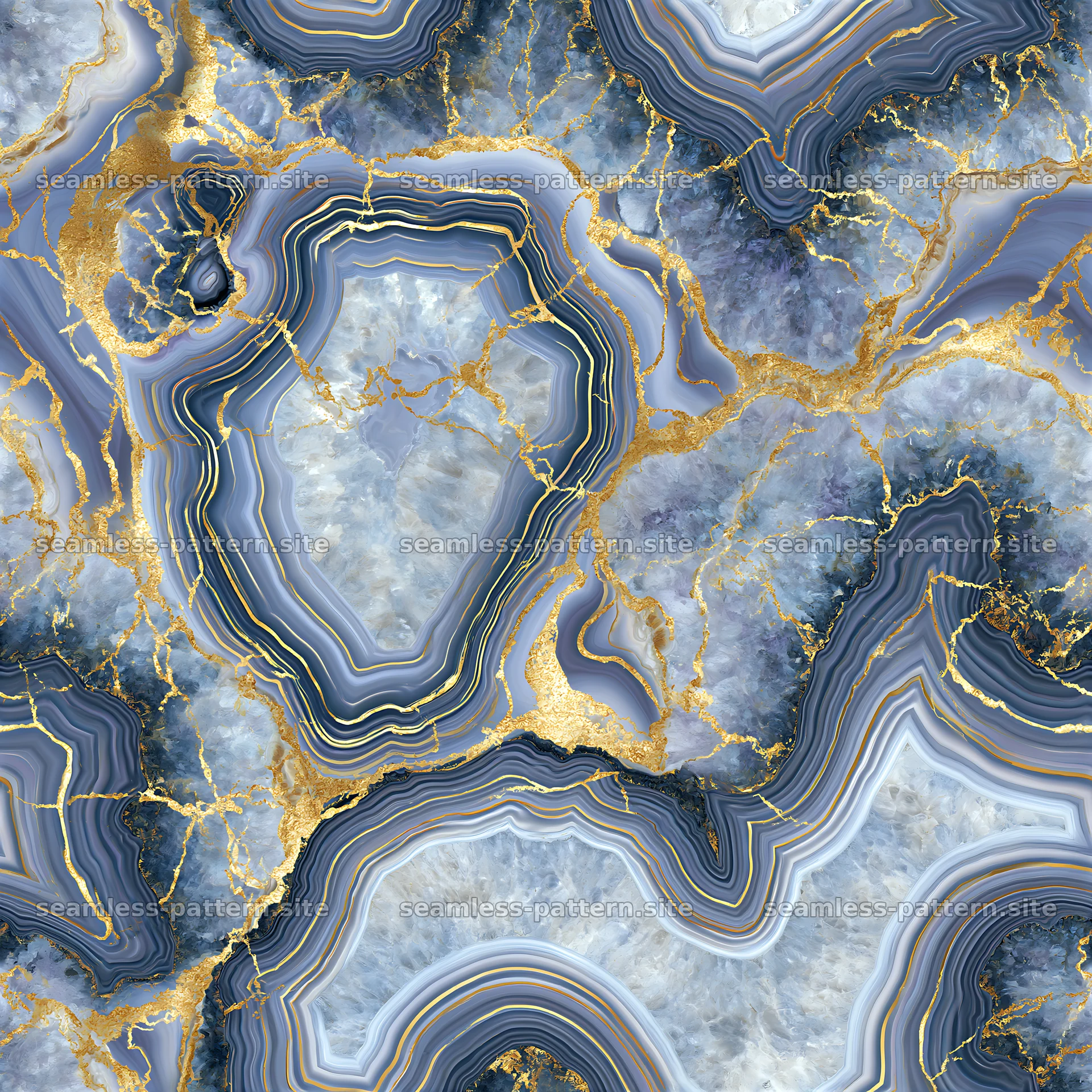 Gold vein agate seamless pattern in blue and gold tones — seamless tileable pattern at 8192x8192