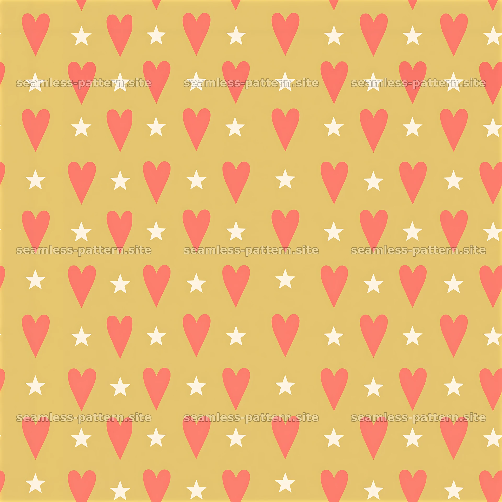 Cute hearts and stars seamless pattern on a light background — seamless tileable pattern at 8192x8192