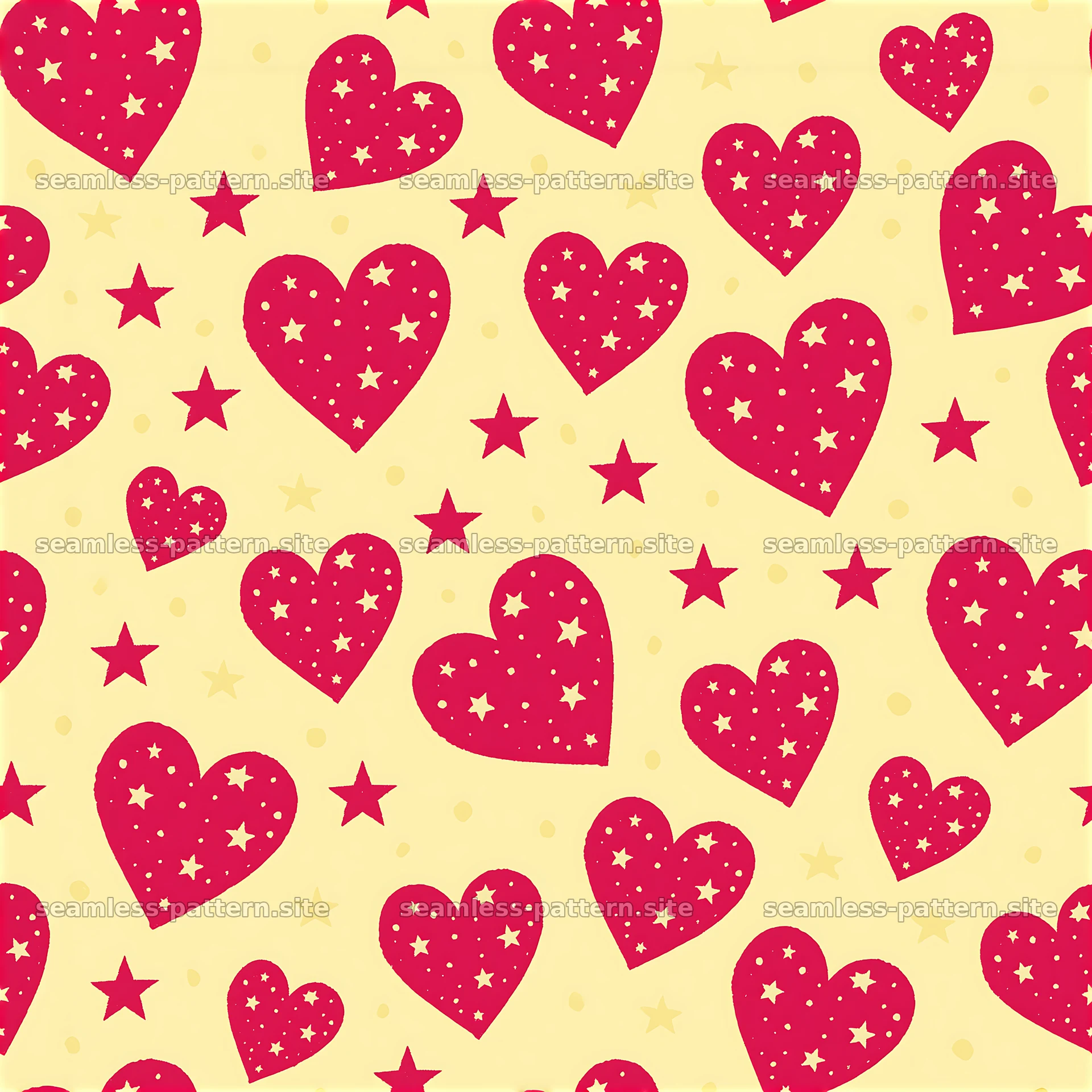 Colorful heart and star seamless pattern on a light background — seamless tileable pattern at 8192x8192