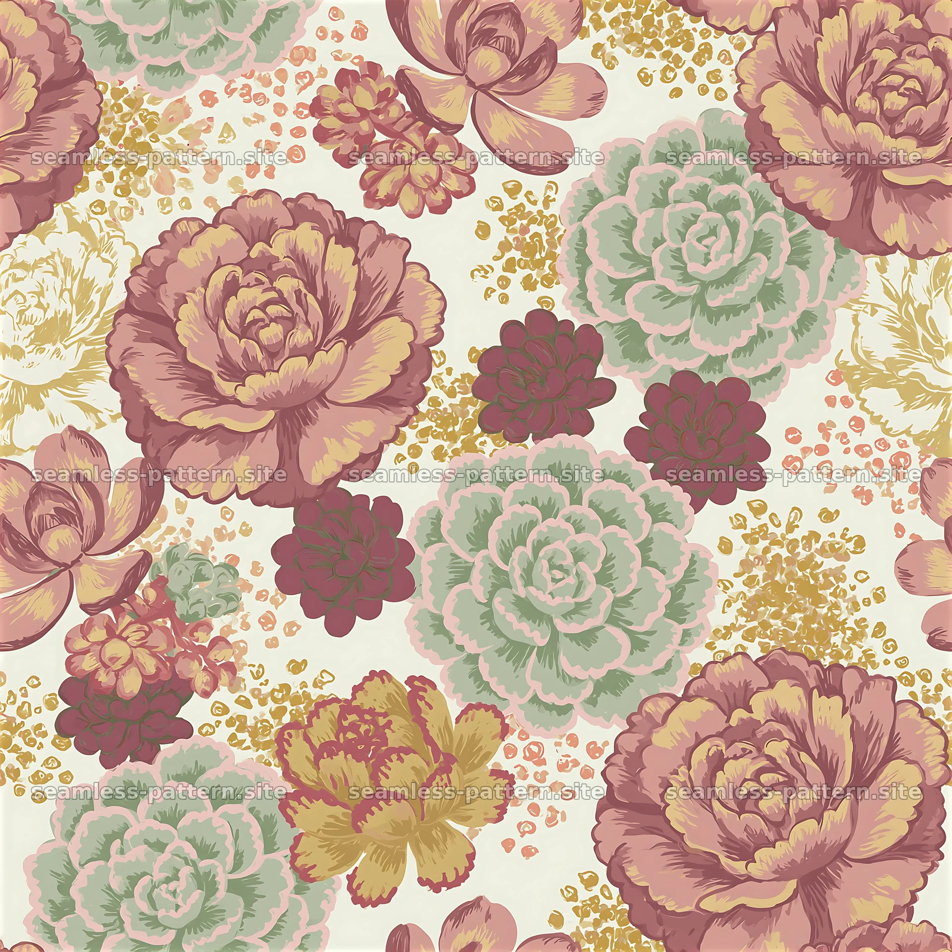Colorful Succulent Floral Seamless Pattern — seamless tileable pattern at 8192x8192