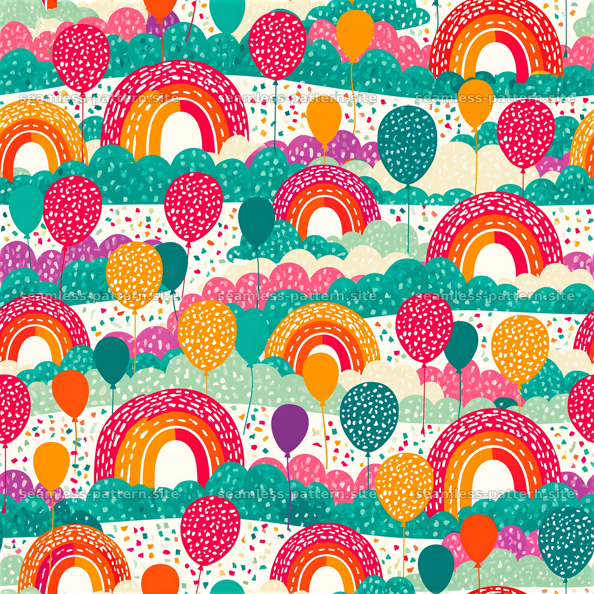 Birthday Rainbow and Balloon Celebration Seamless Pattern — seamless tileable pattern at 8192x8192