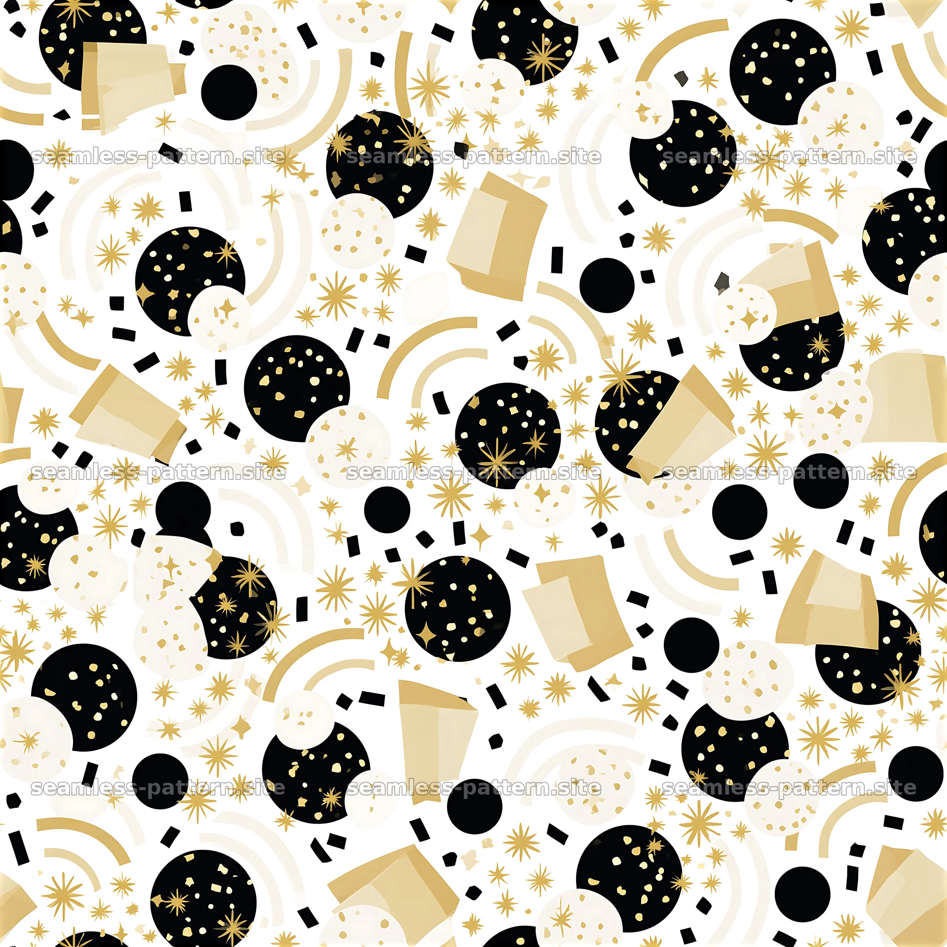 Black and Gold Birthday Confetti Seamless Pattern — seamless tileable pattern at 8192x8192