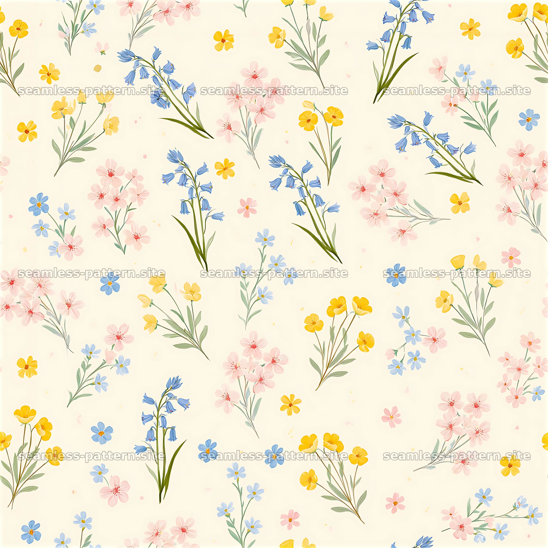 Spring flower seamless pattern design with colorful blossoms — seamless tileable pattern at 8192x8192