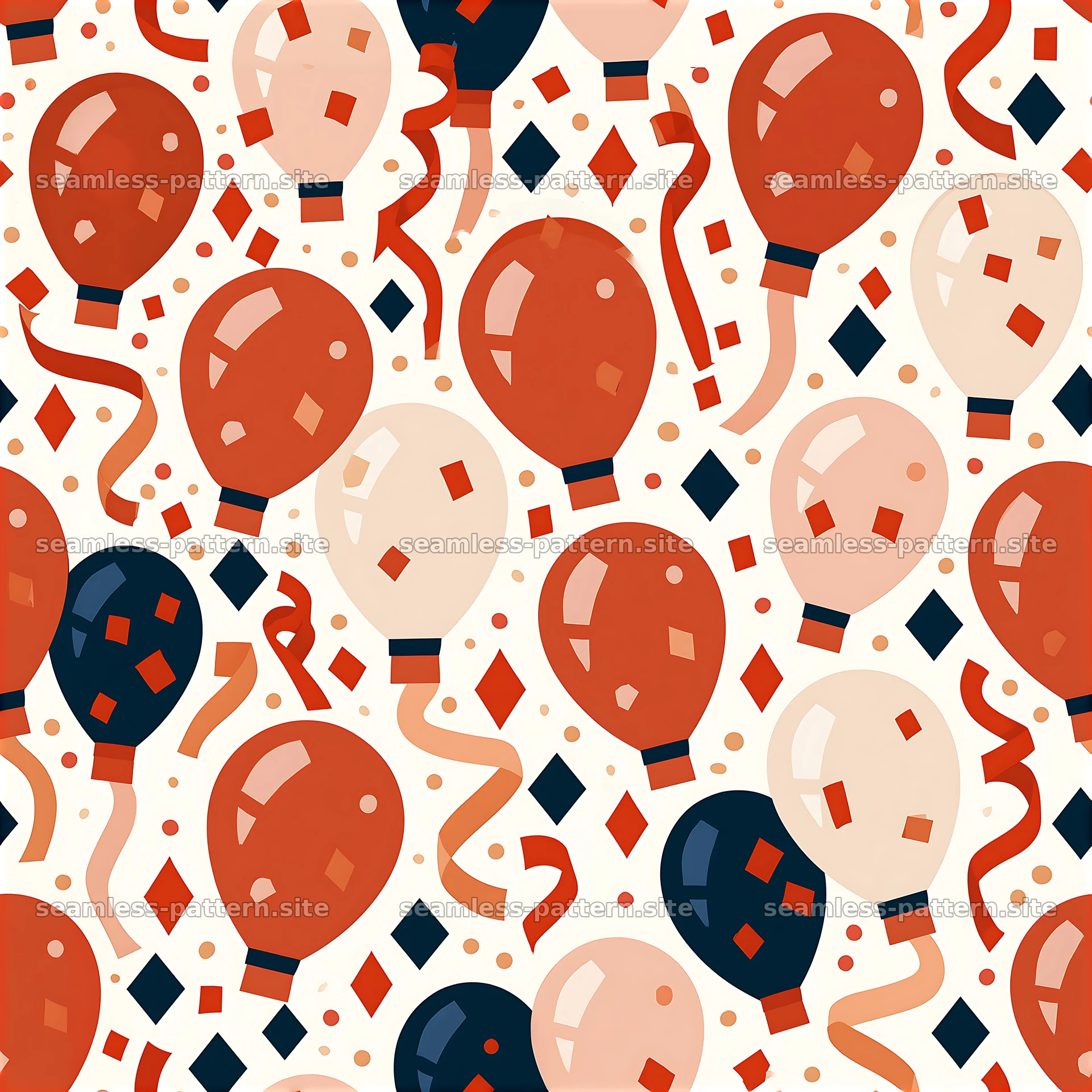 Birthday balloon repeat pattern with confetti and streamers — seamless tileable pattern at 8192x8192