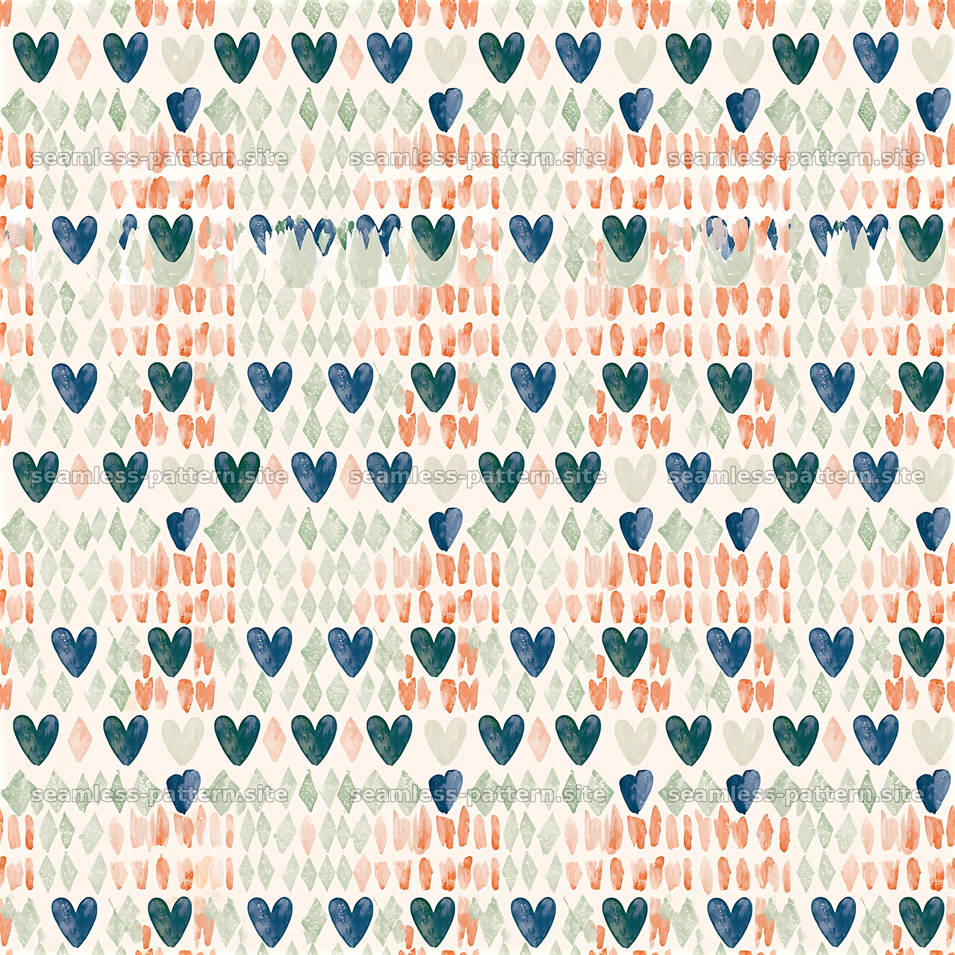 Watercolor Heart and Diamond Seamless Pattern — seamless tileable pattern at 8192x8192