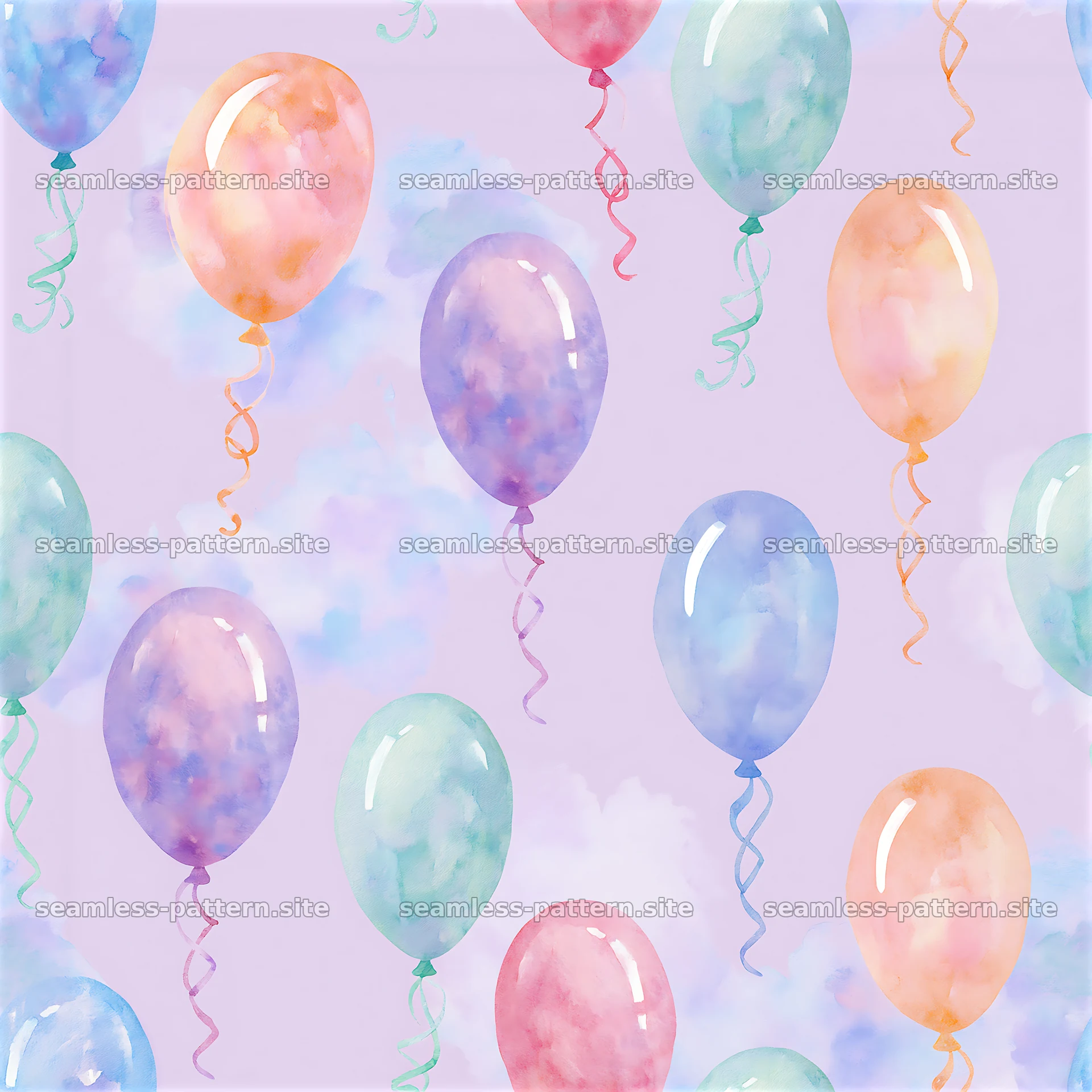 Colorful balloons on a light background for festive designs — seamless tileable pattern at 8192x8192