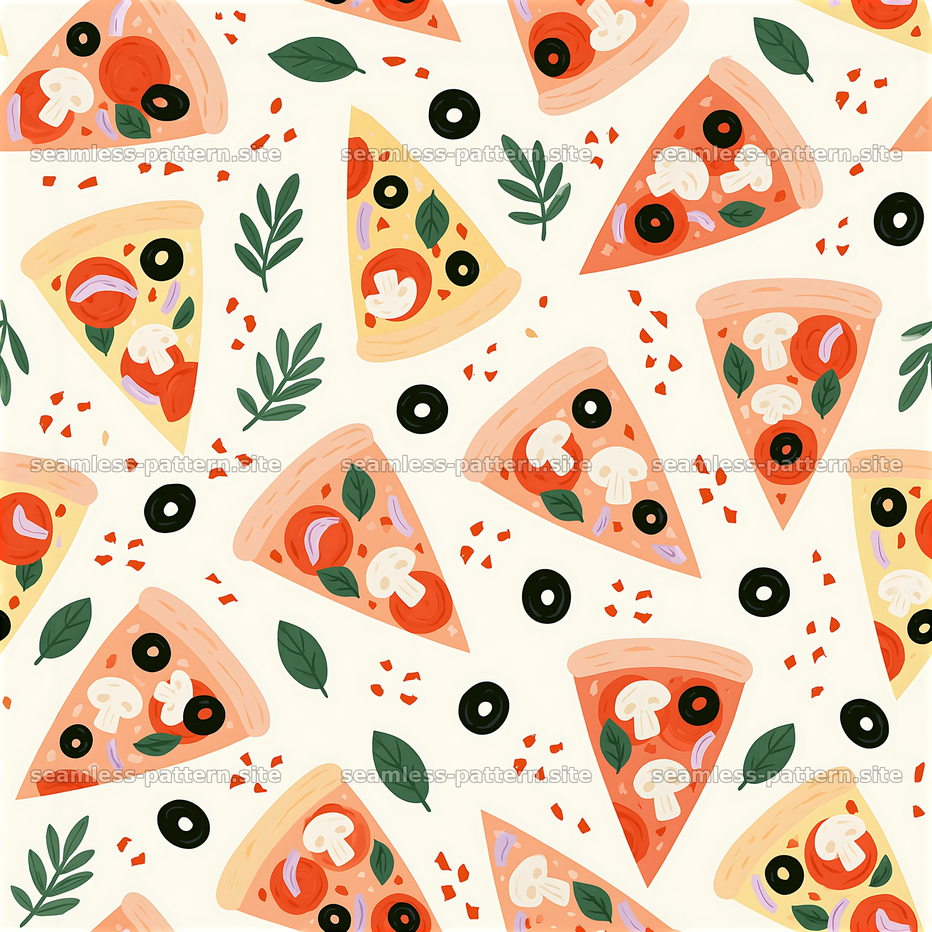 Hand Tossed Pizza Slice Seamless Pattern — seamless tileable pattern at 8192x8192