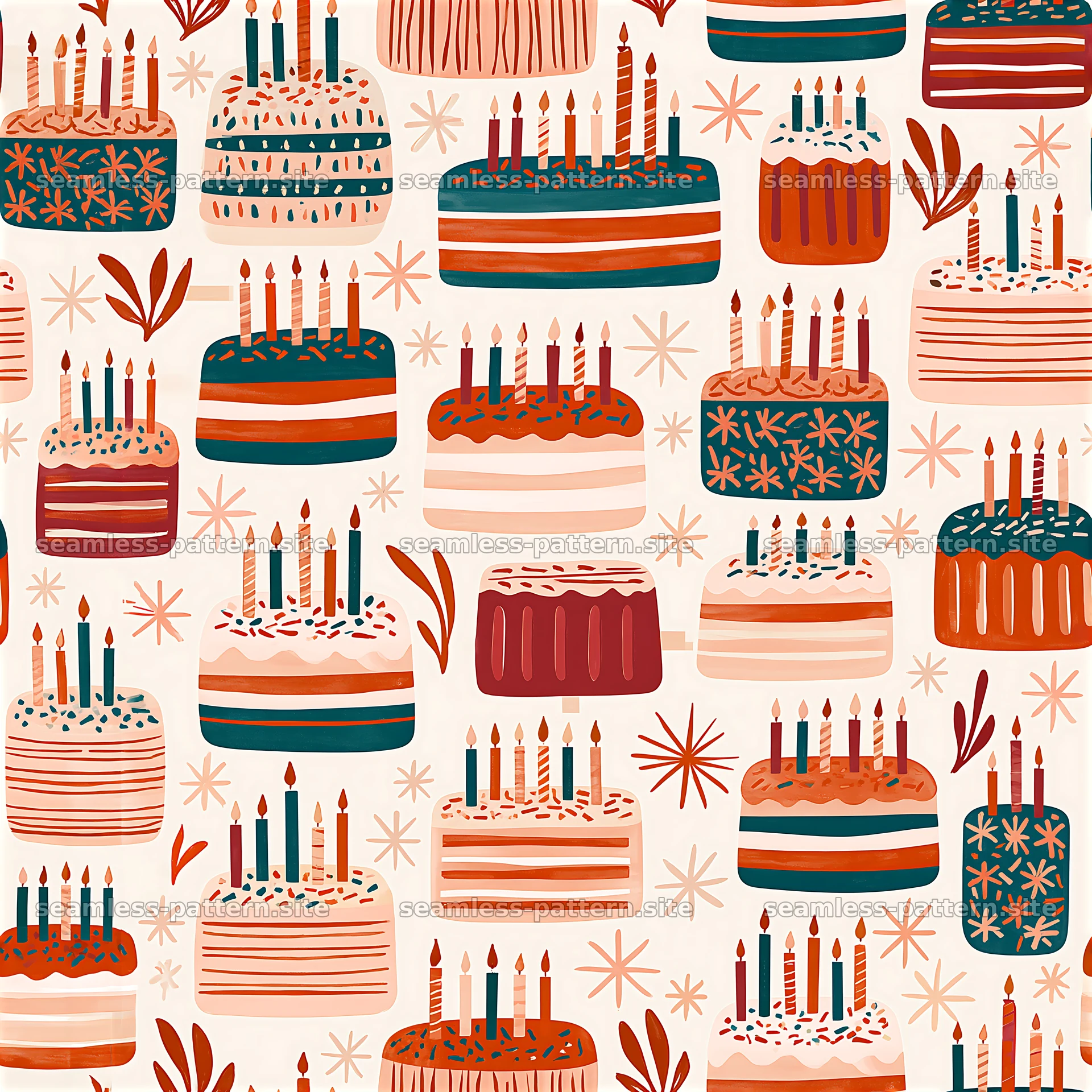 Birthday Cake and Candle Seamless Pattern — seamless tileable pattern at 8192x8192