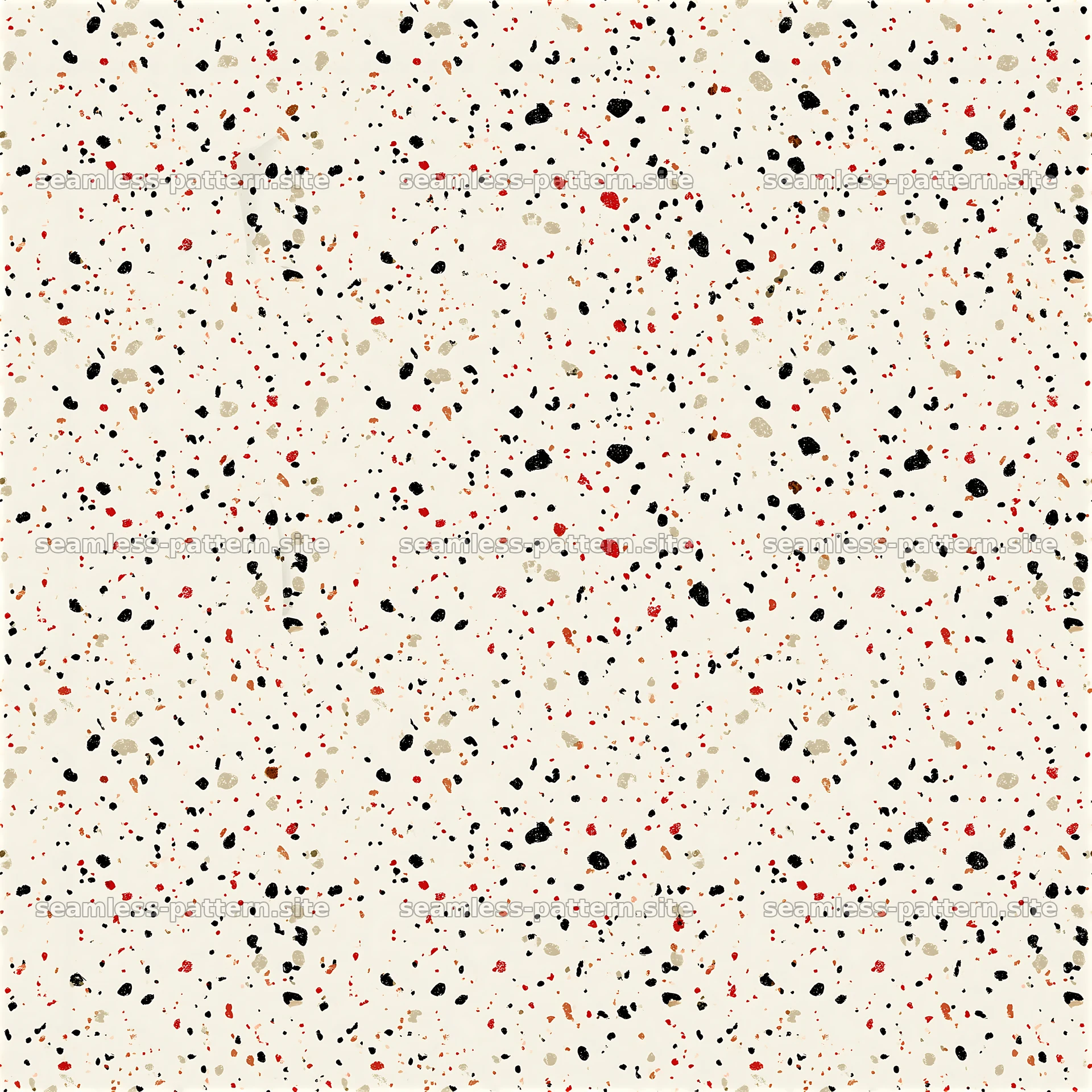 Organic spot pattern with black, red, and gold elements — seamless tileable pattern at 8192x8192