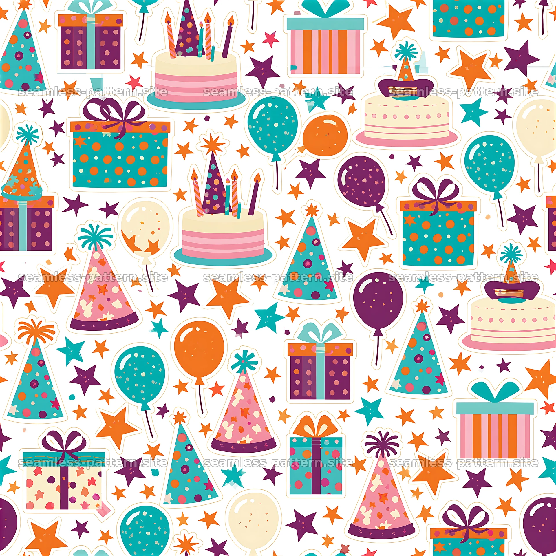 Colorful birthday celebration seamless pattern — seamless tileable pattern at 8192x8192