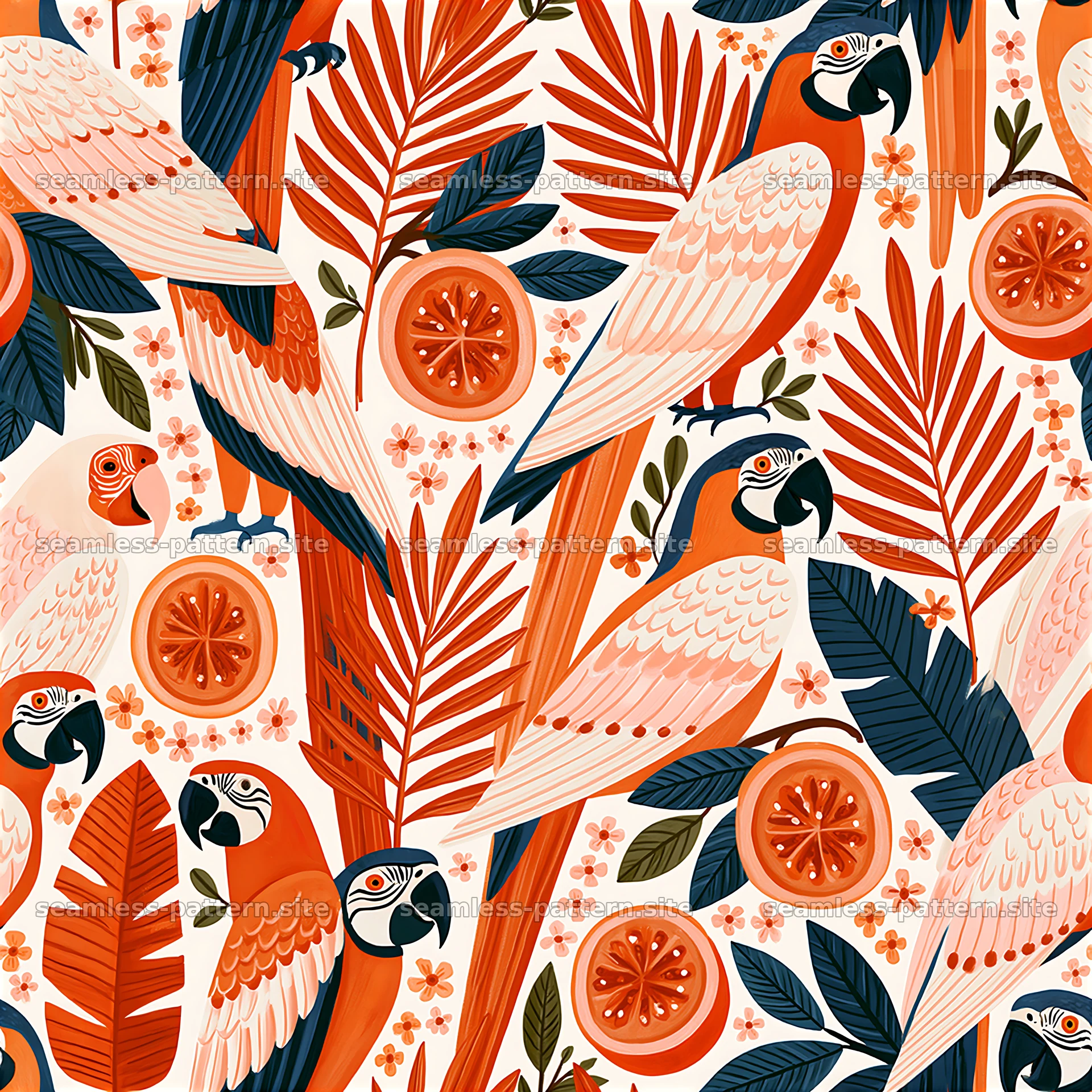 Funky Tropical Parrot and Citrus Seamless Pattern — seamless tileable pattern at 8192x8192