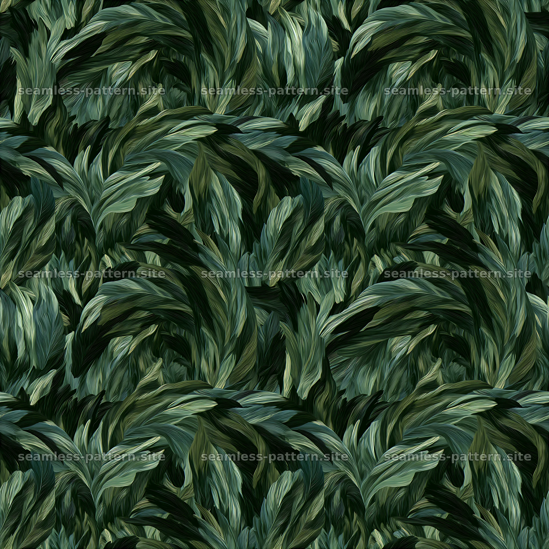 Green camouflage bird plumage repeating pattern creates a visual depth — seamless tileable pattern at 8192x8192