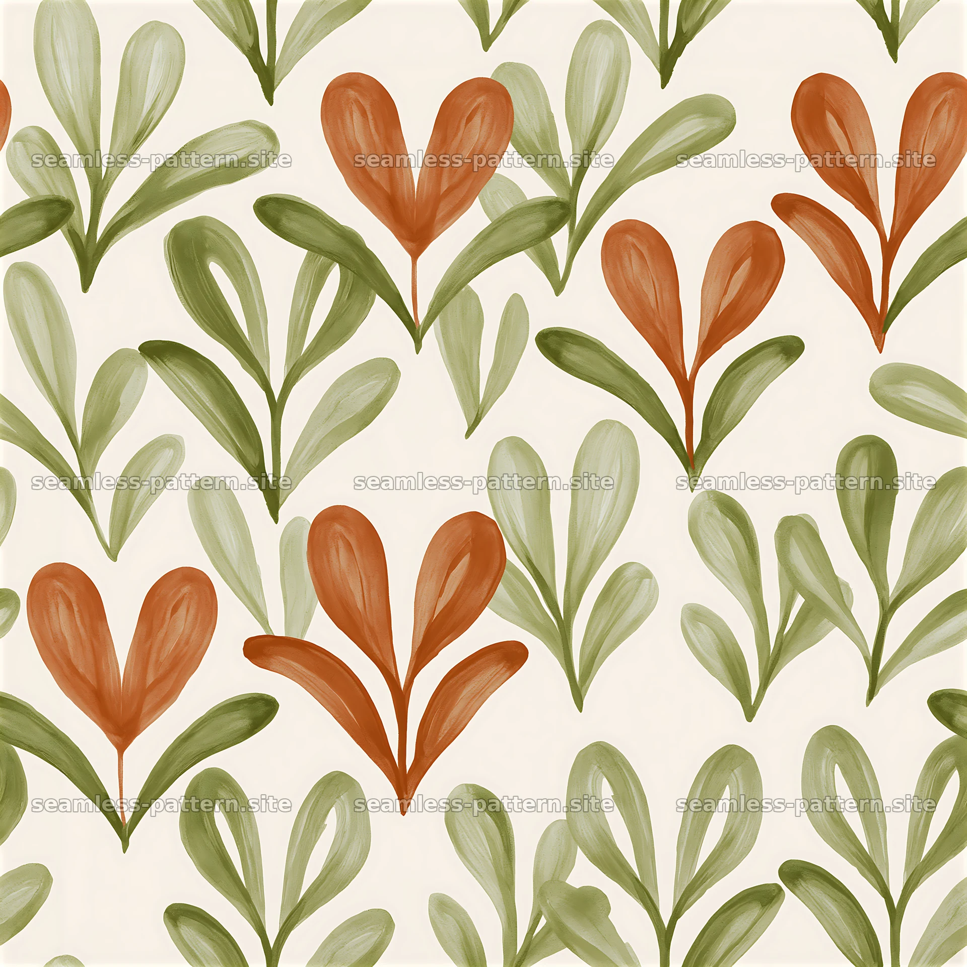 Leaf and heart shapes create a seamless pattern in soft colors — seamless tileable pattern at 8192x8192