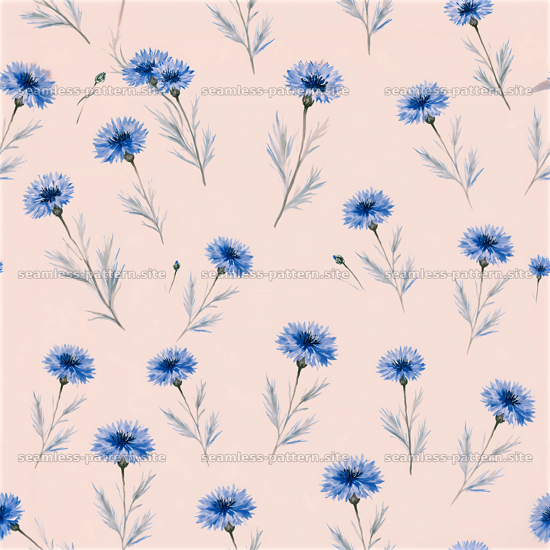 Repeating watercolor cornflower pattern on light background — seamless tileable pattern at 8192x8192