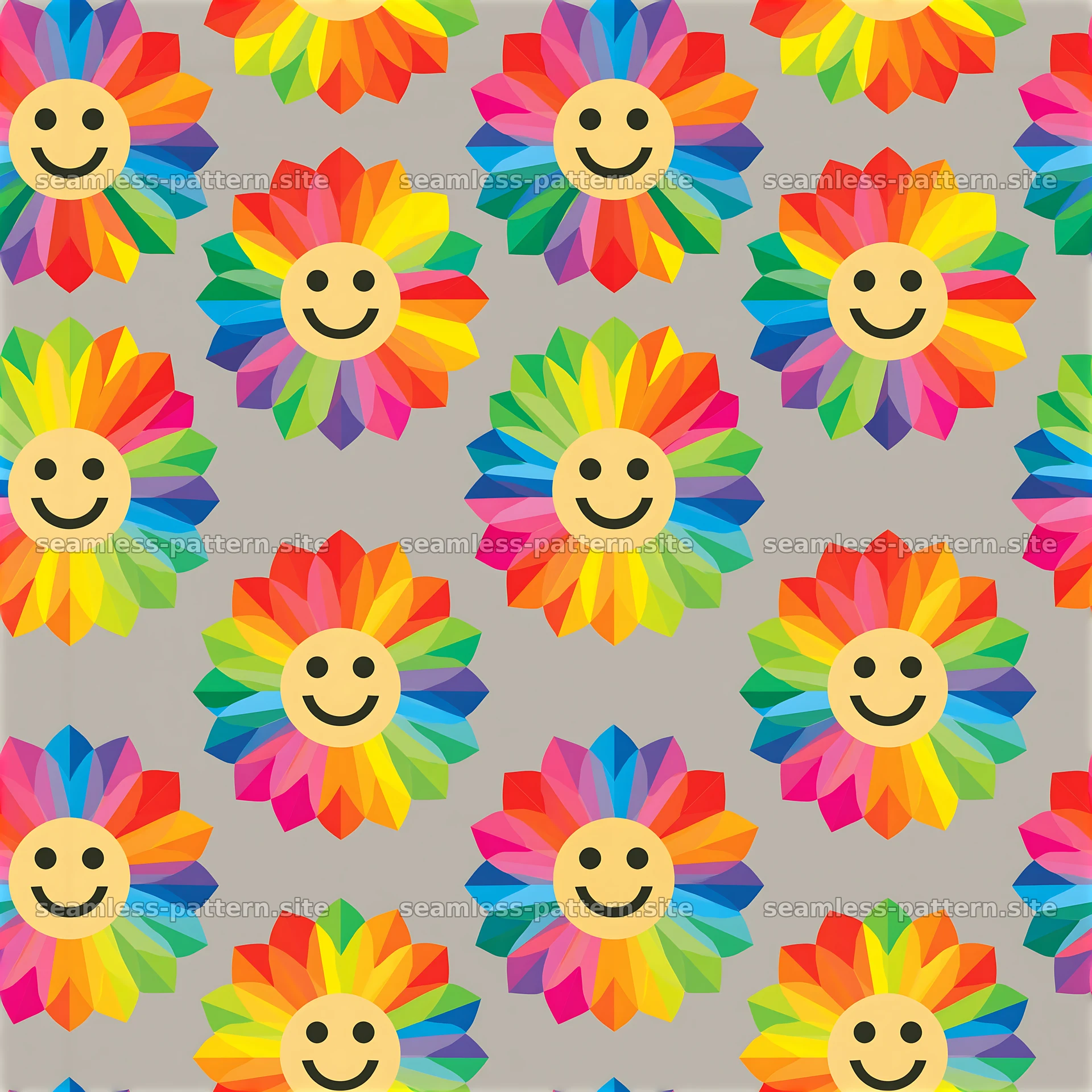 Rainbow Smiley Flower Seamless Pattern — seamless tileable pattern at 8192x8192
