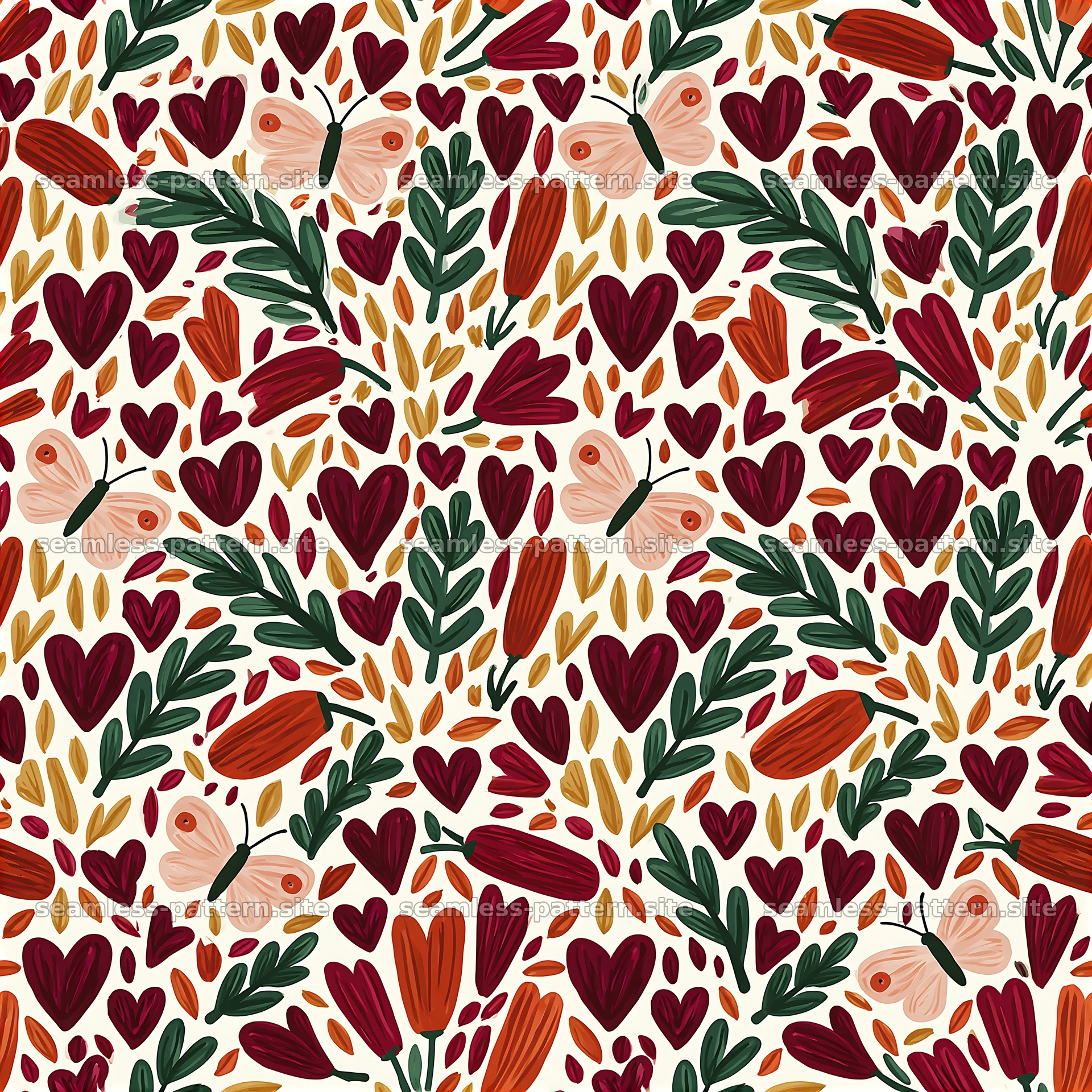 Light background with hearts and butterflies pattern — seamless tileable pattern at 8192x8192