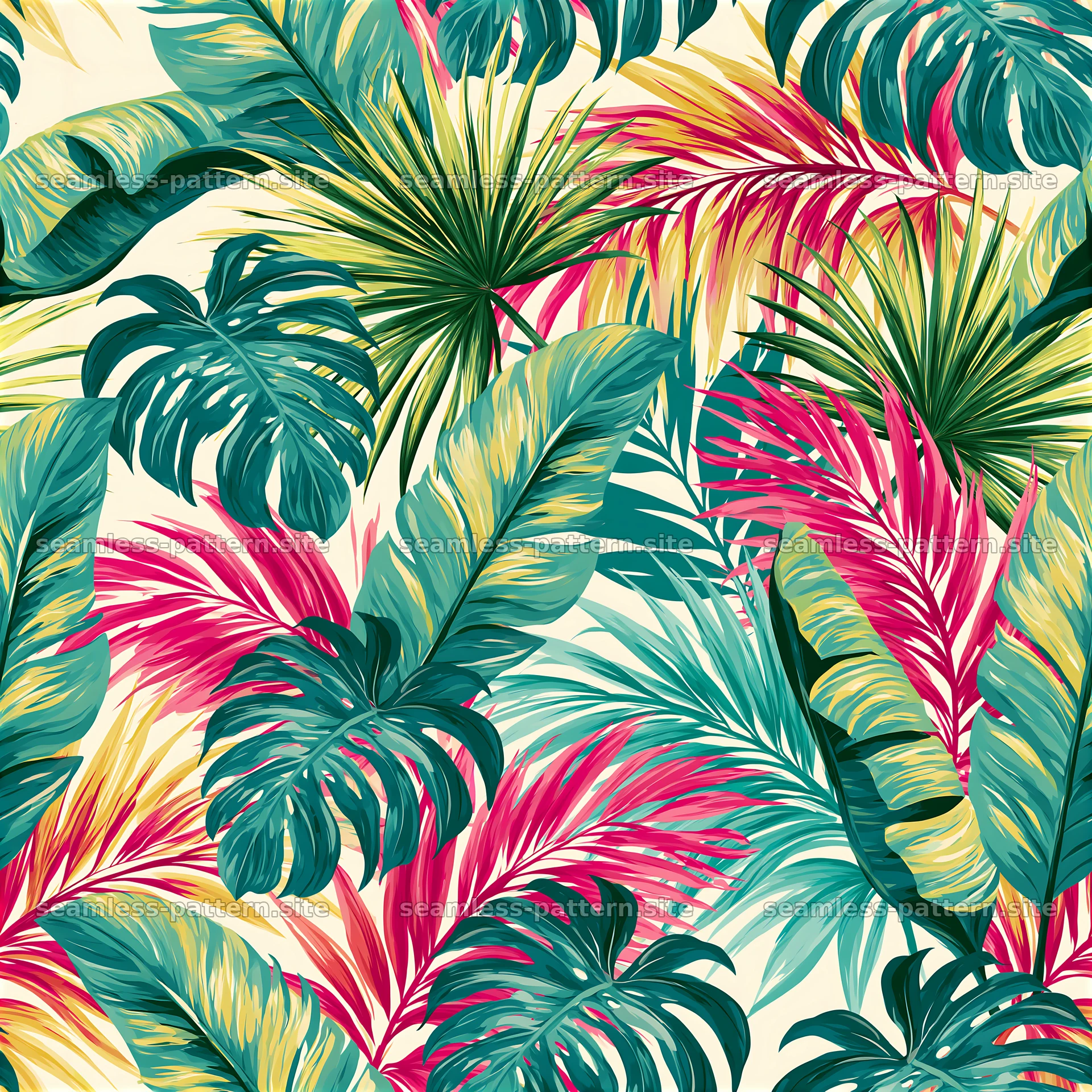 Bright Tropical Leaves Seamless Pattern — seamless tileable pattern at 8192x8192
