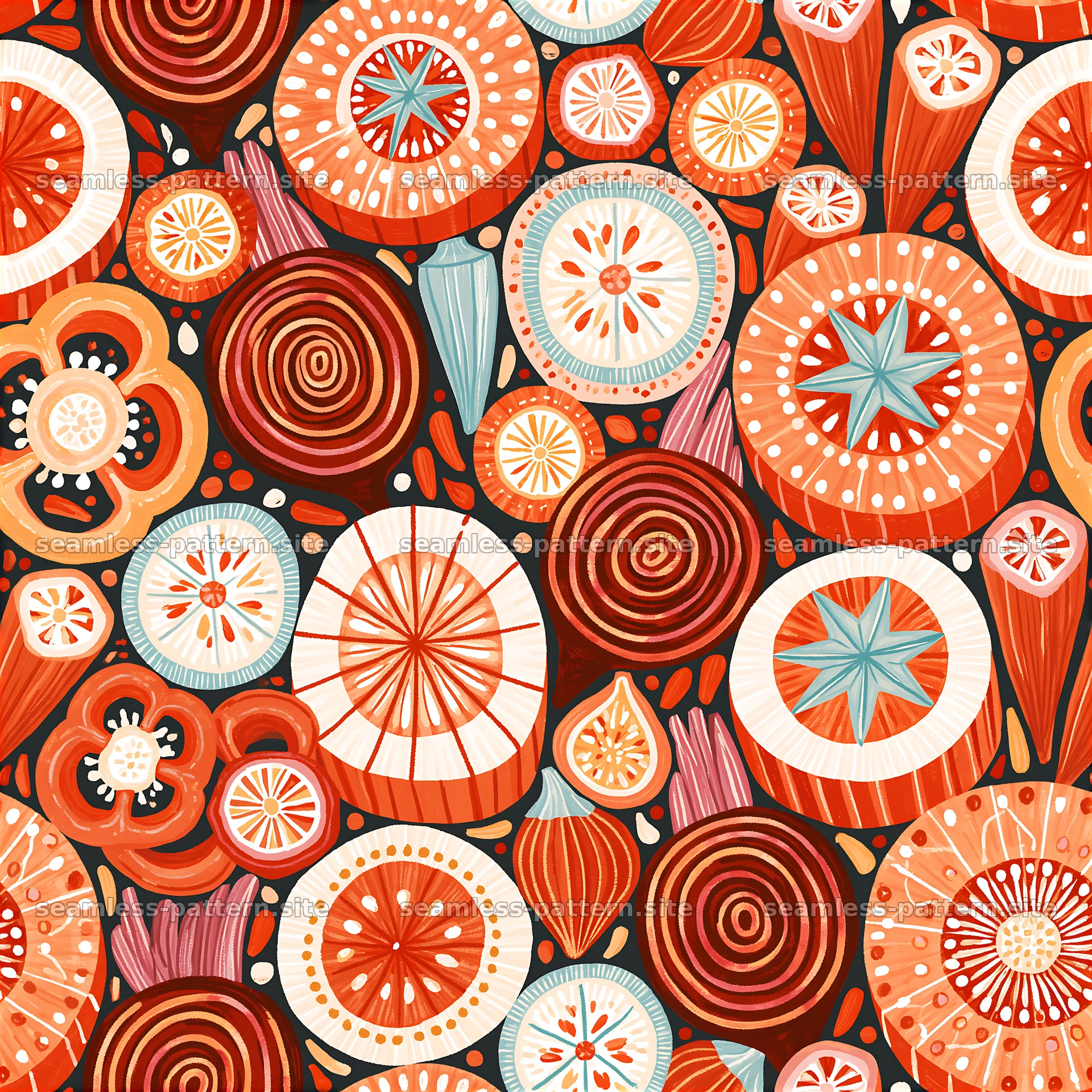 Colorful citrus and vegetable seamless pattern — seamless tileable pattern at 8192x8192