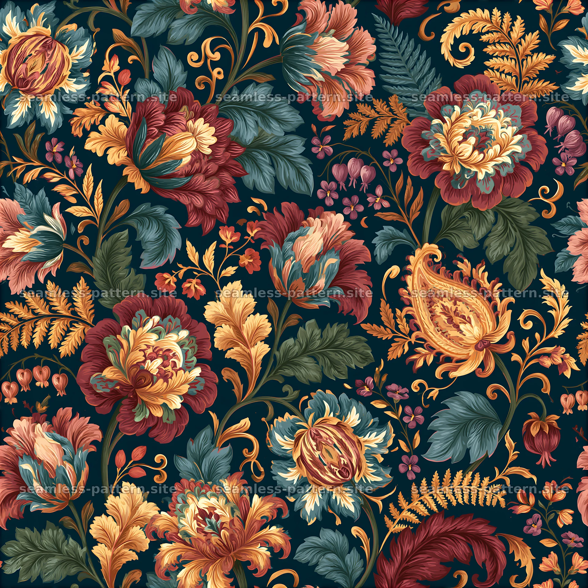 Colorful floral design with rich colors and intricate details — seamless tileable pattern at 8192x8192