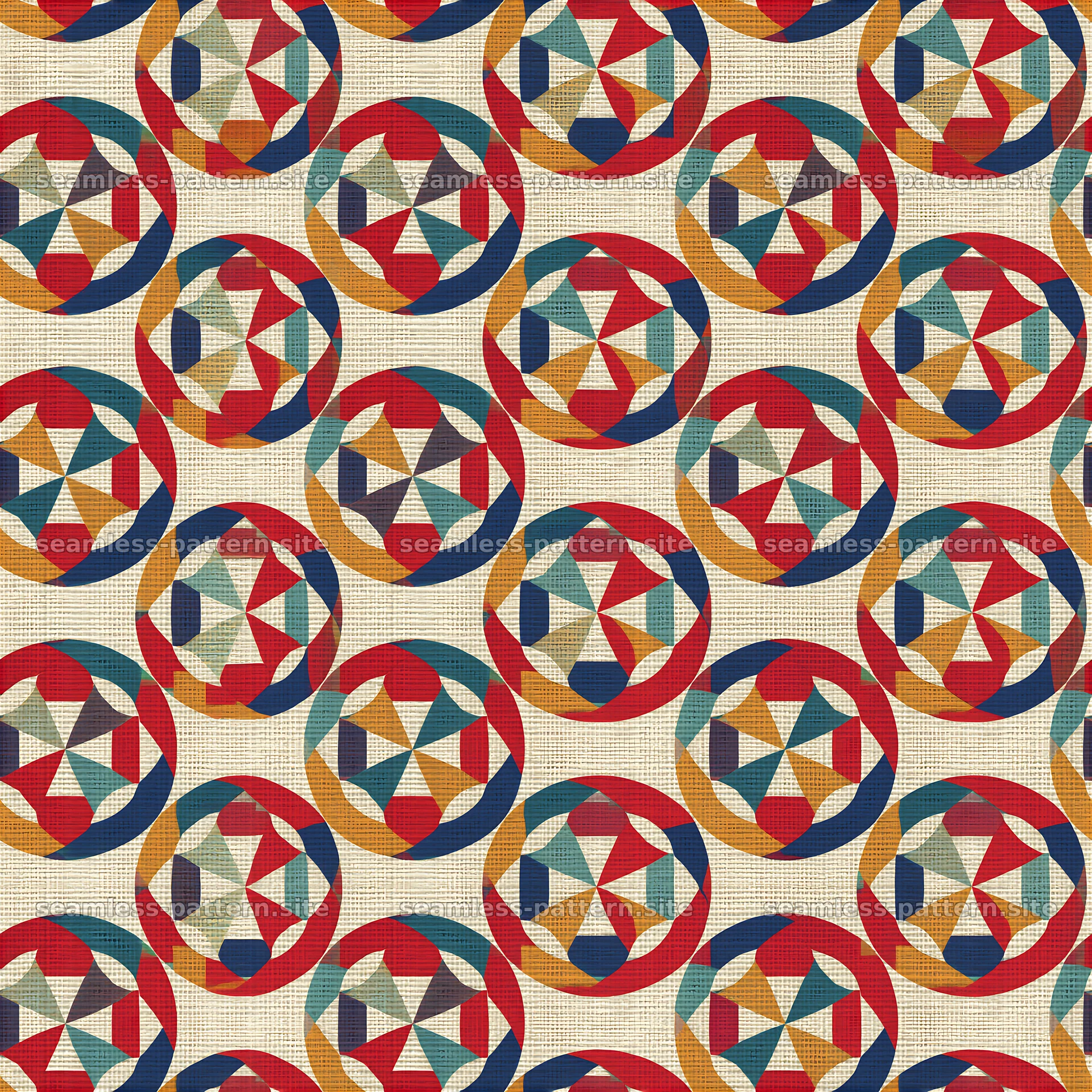 Colorful Geometric Lattice Pattern with Circular Motifs — seamless tileable pattern at 8192x8192