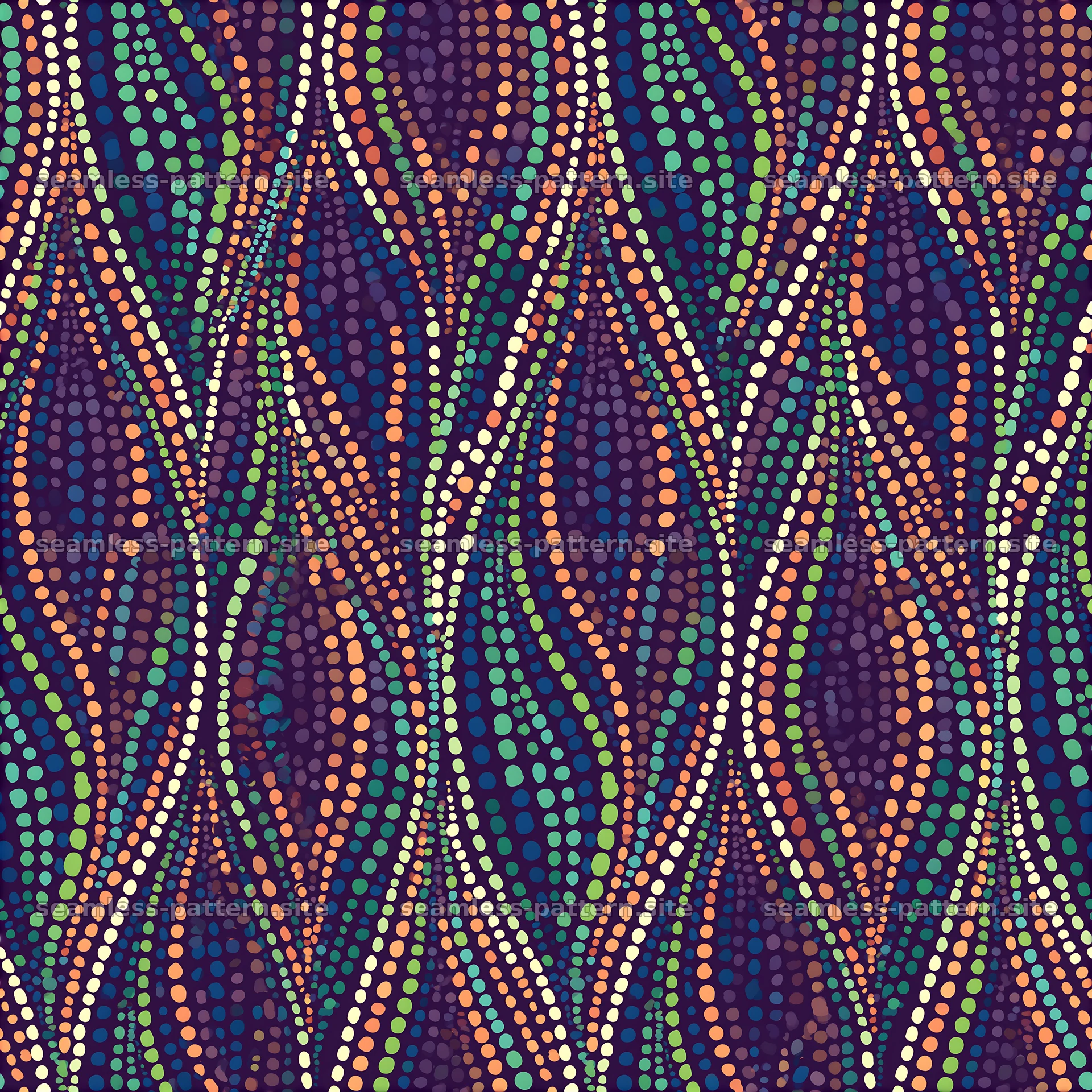 Colorful dot pattern with curved lines on dark background — seamless tileable pattern at 8192x8192