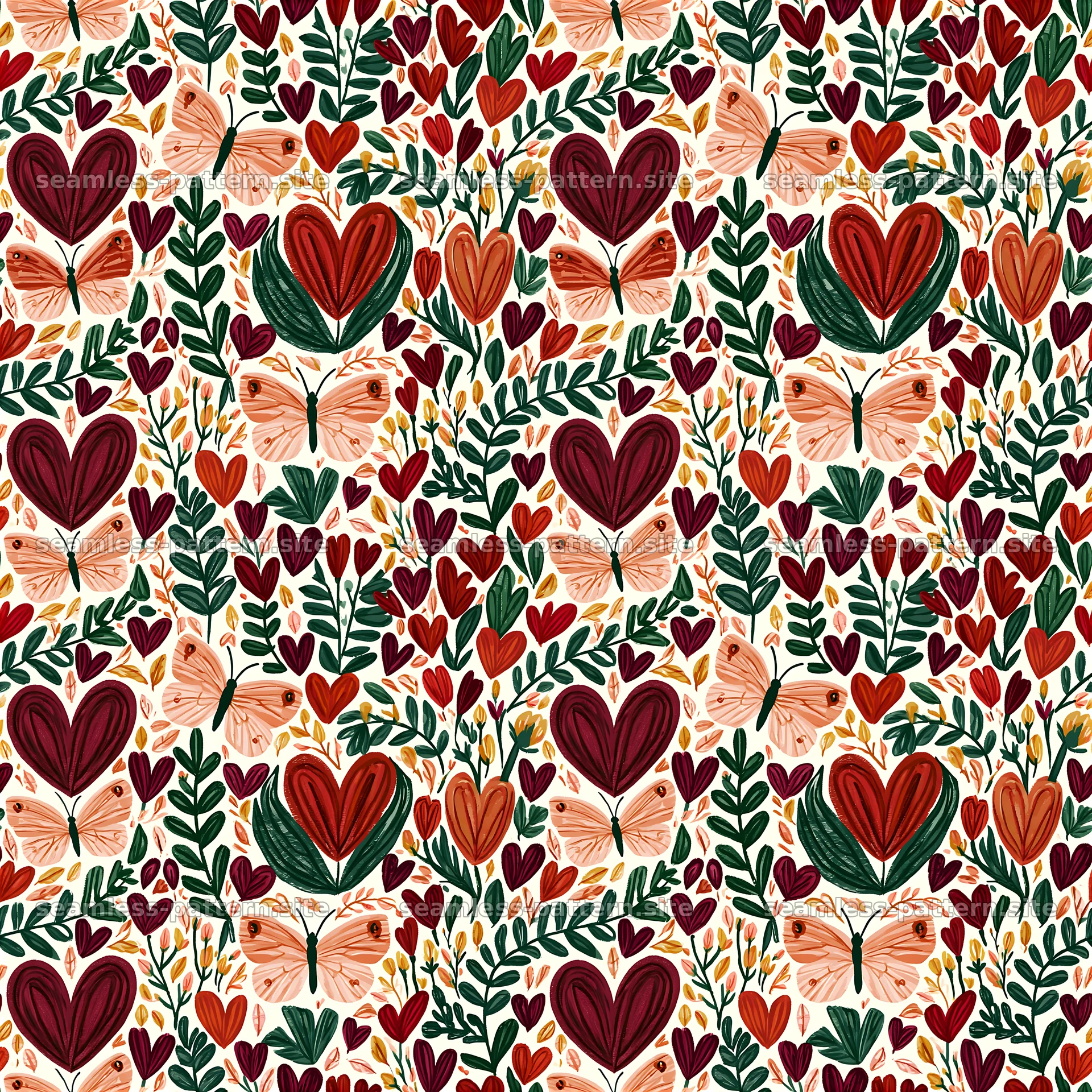 Colorful seamless heart and butterfly design for fabric and decor — seamless tileable pattern at 8192x8192