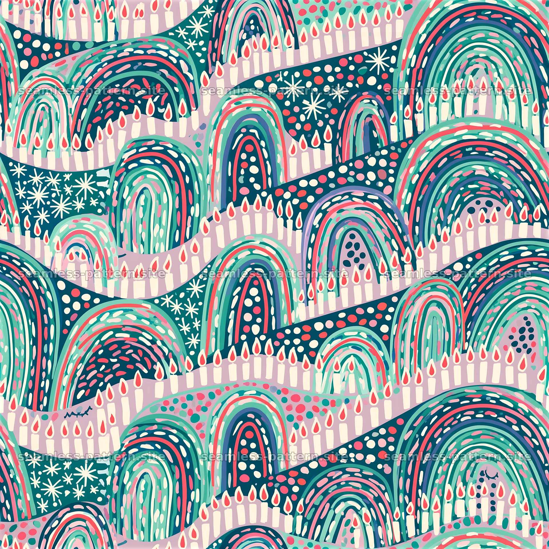 Colorful Birthday Candle and Rainbow Seamless Pattern — seamless tileable pattern at 8192x8192