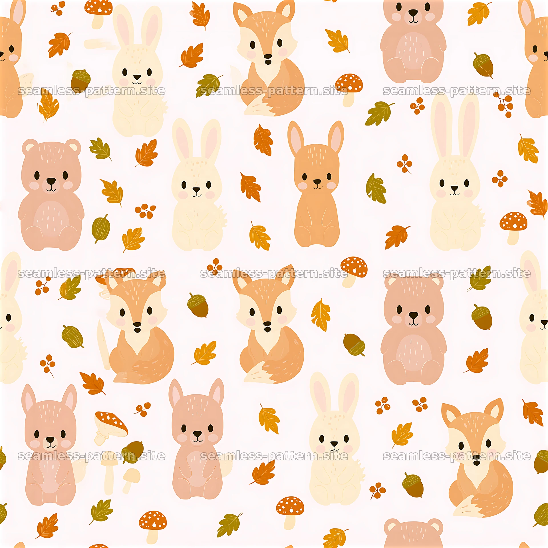 Cute Woodland Animals and Autumn Leaves Pattern — seamless tileable pattern at 8192x8192