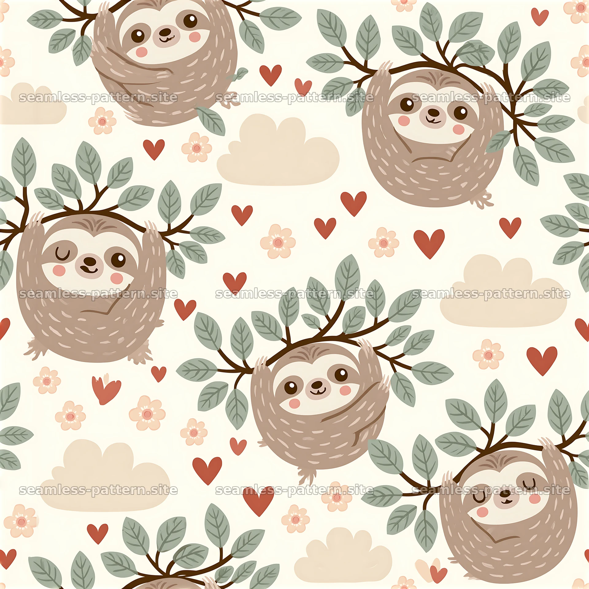 Cute Vintage Sloth Nursery Seamless Pattern — seamless tileable pattern at 8192x8192