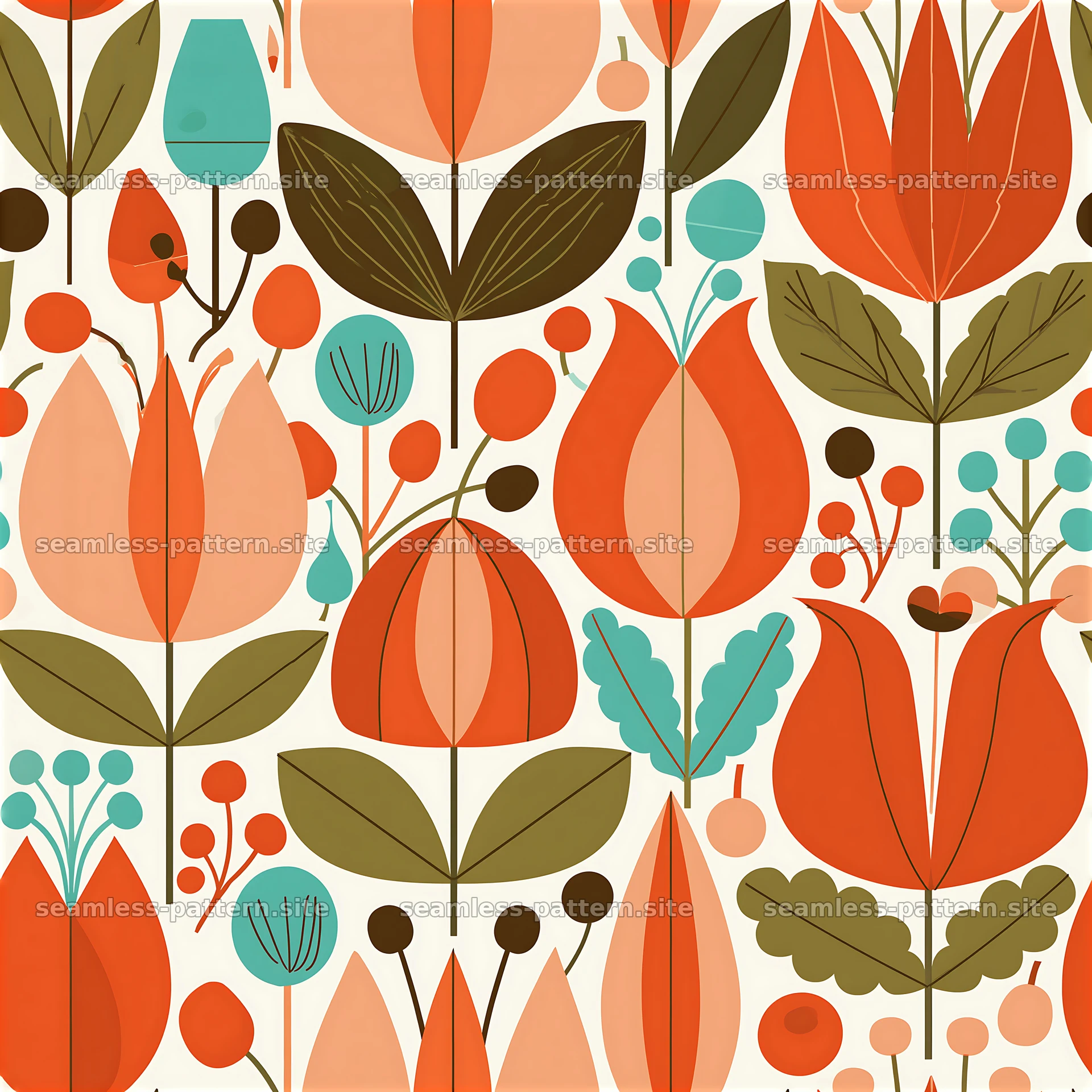 Funky retro botanical seamless pattern with abstract leaves — seamless tileable pattern at 8192x8192