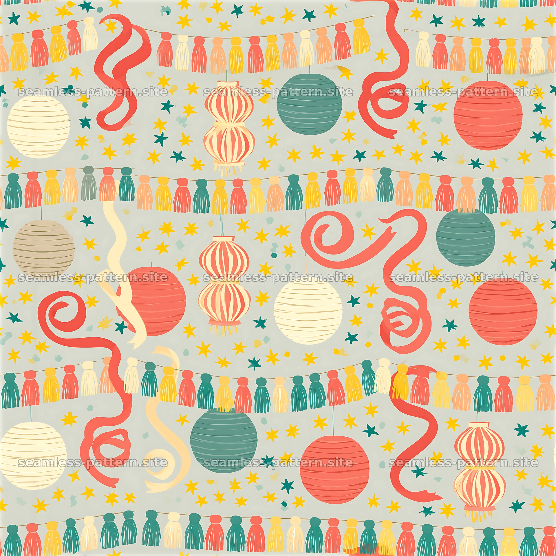 Colorful Party Decorations Seamless Pattern — seamless tileable pattern at 8192x8192