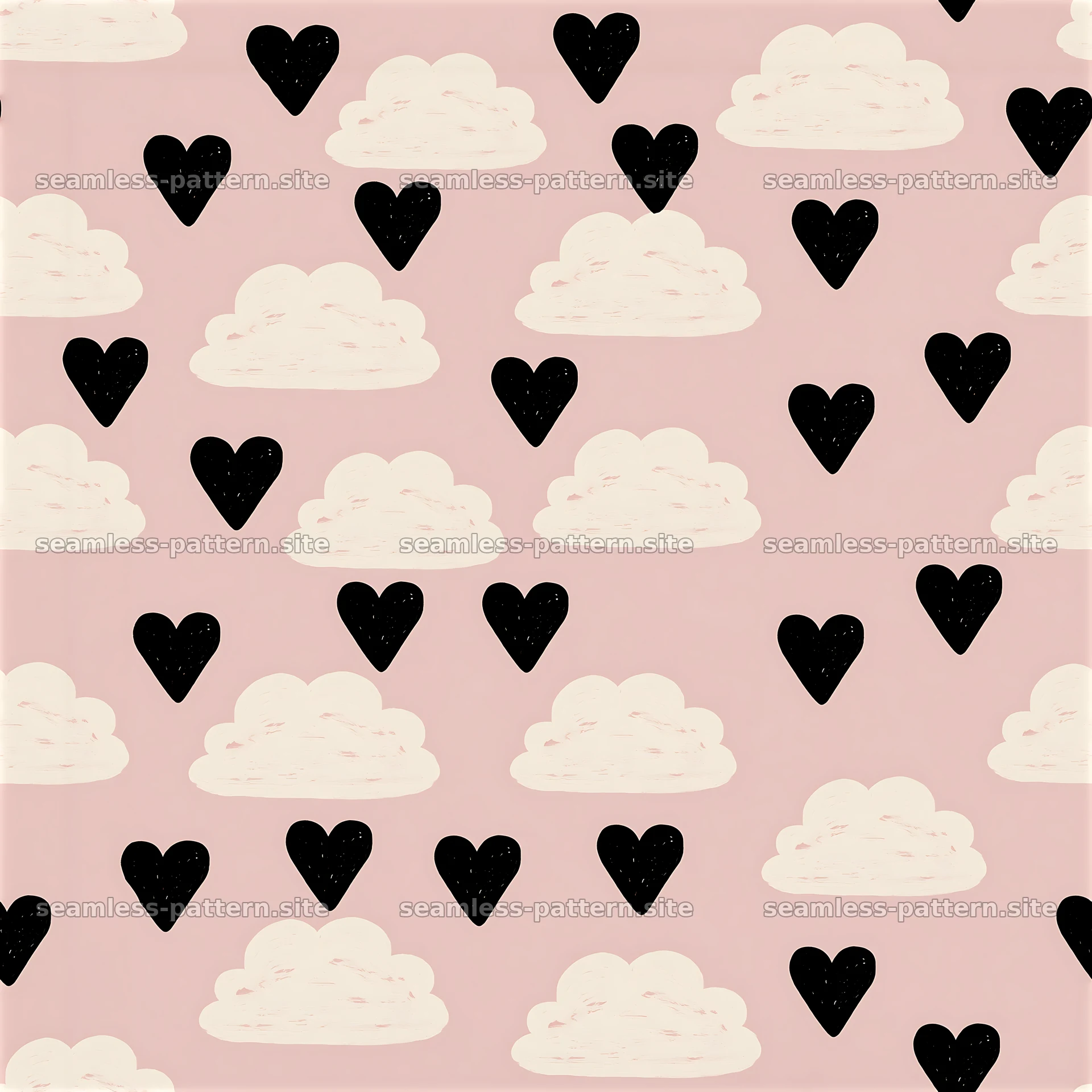 Pink Heart and Cloud Seamless Pattern — seamless tileable pattern at 8192x8192