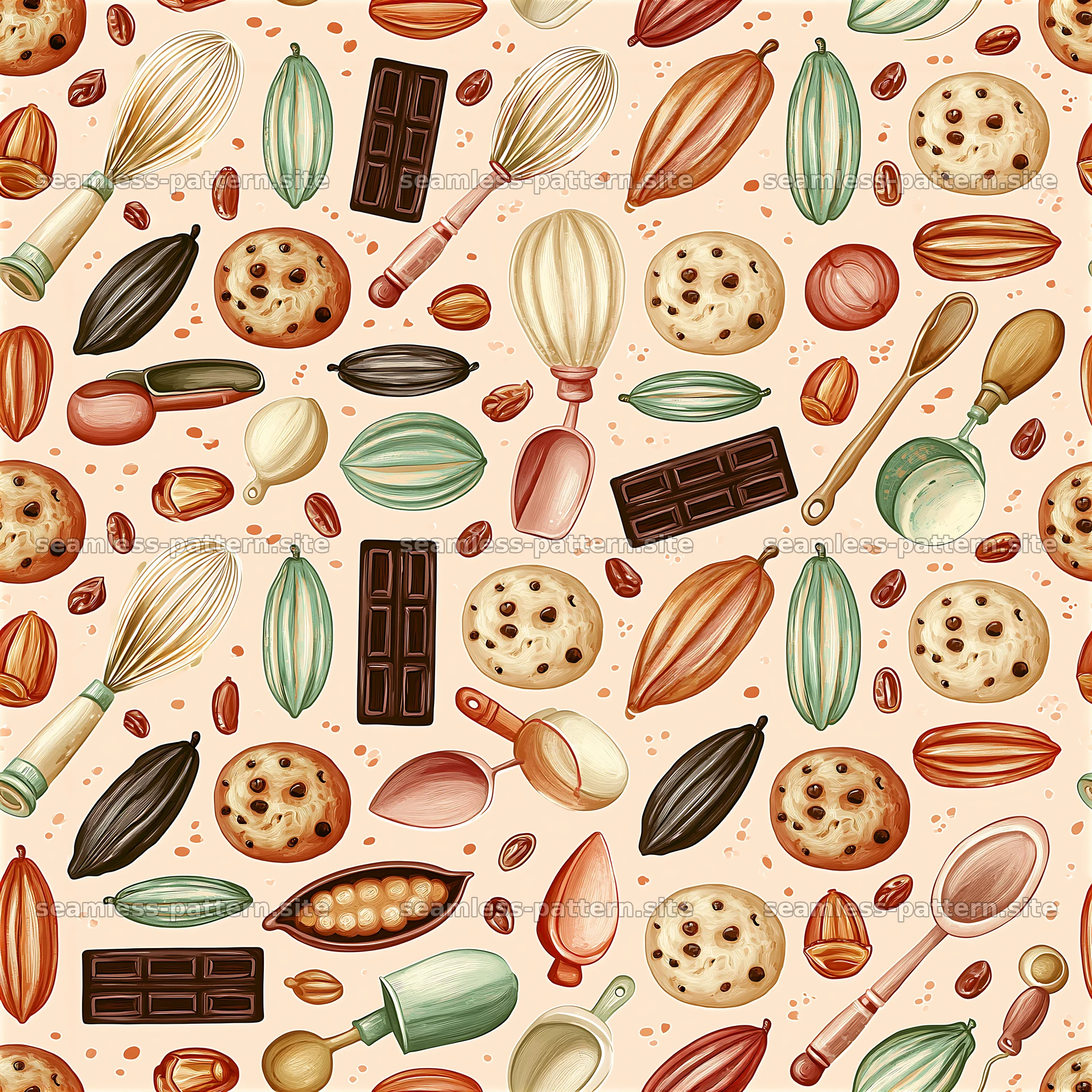 Colorful baking tools and ingredients in seamless pattern design — seamless tileable pattern at 8192x8192