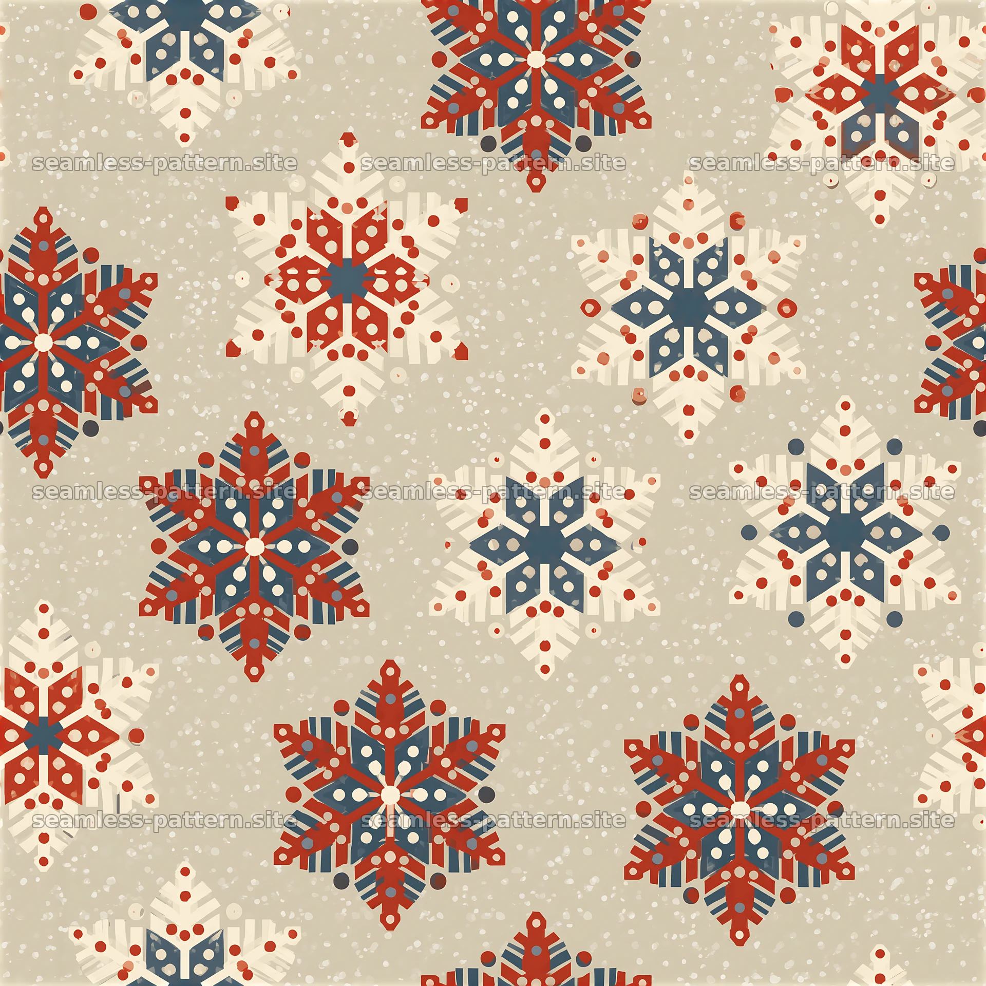 Festive red and blue snowflake seamless pattern — seamless tileable pattern at 8192x8192