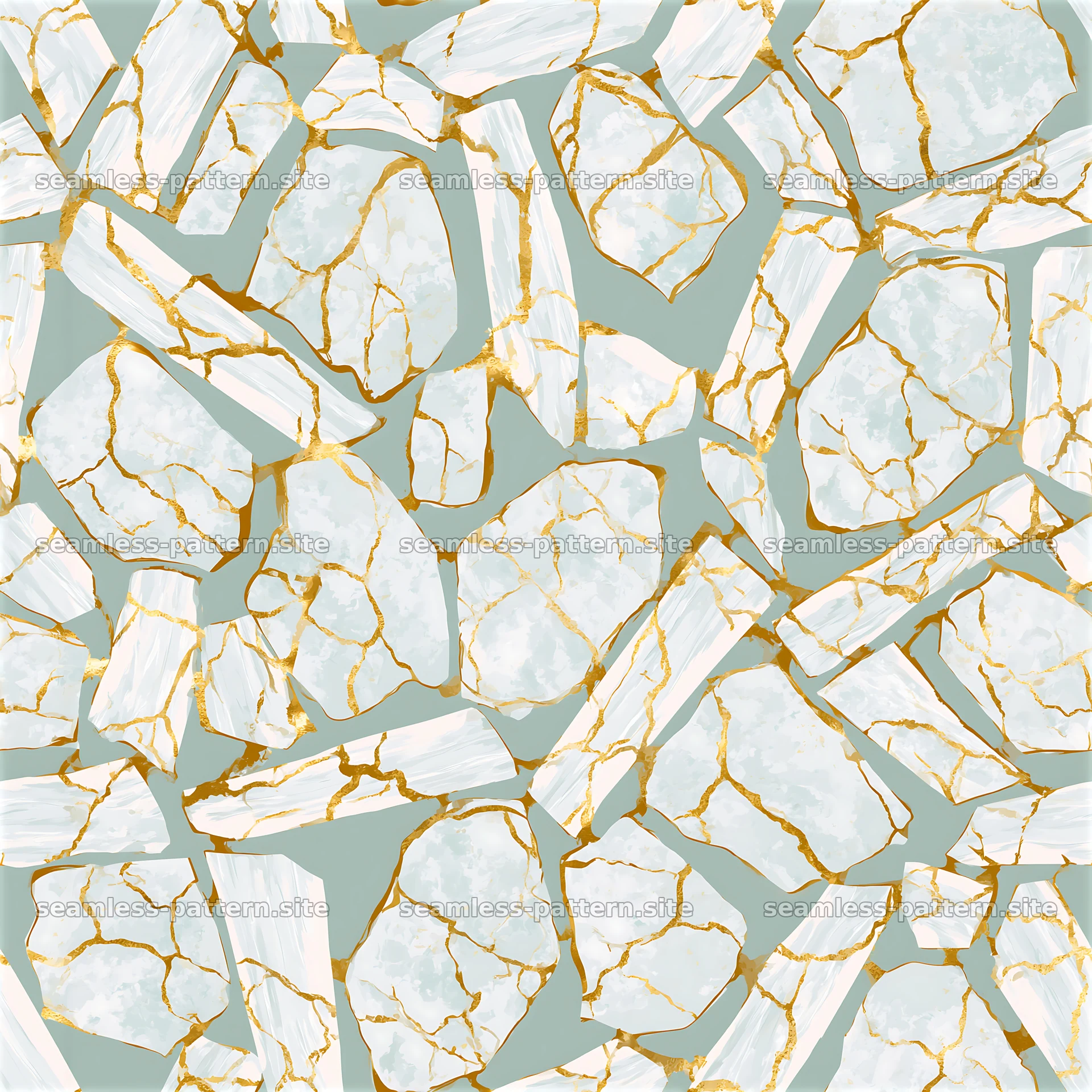 Gold quartz veins seamless pattern on light green background — seamless tileable pattern at 8192x8192