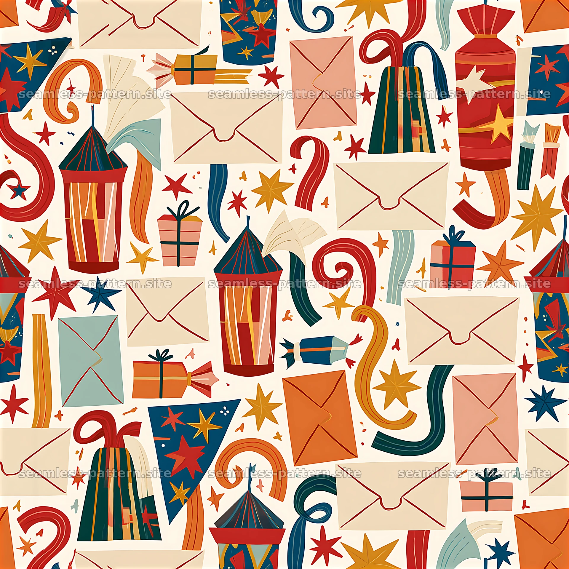 Festive Birthday Gift and Envelope Seamless Pattern — seamless tileable pattern at 8192x8192