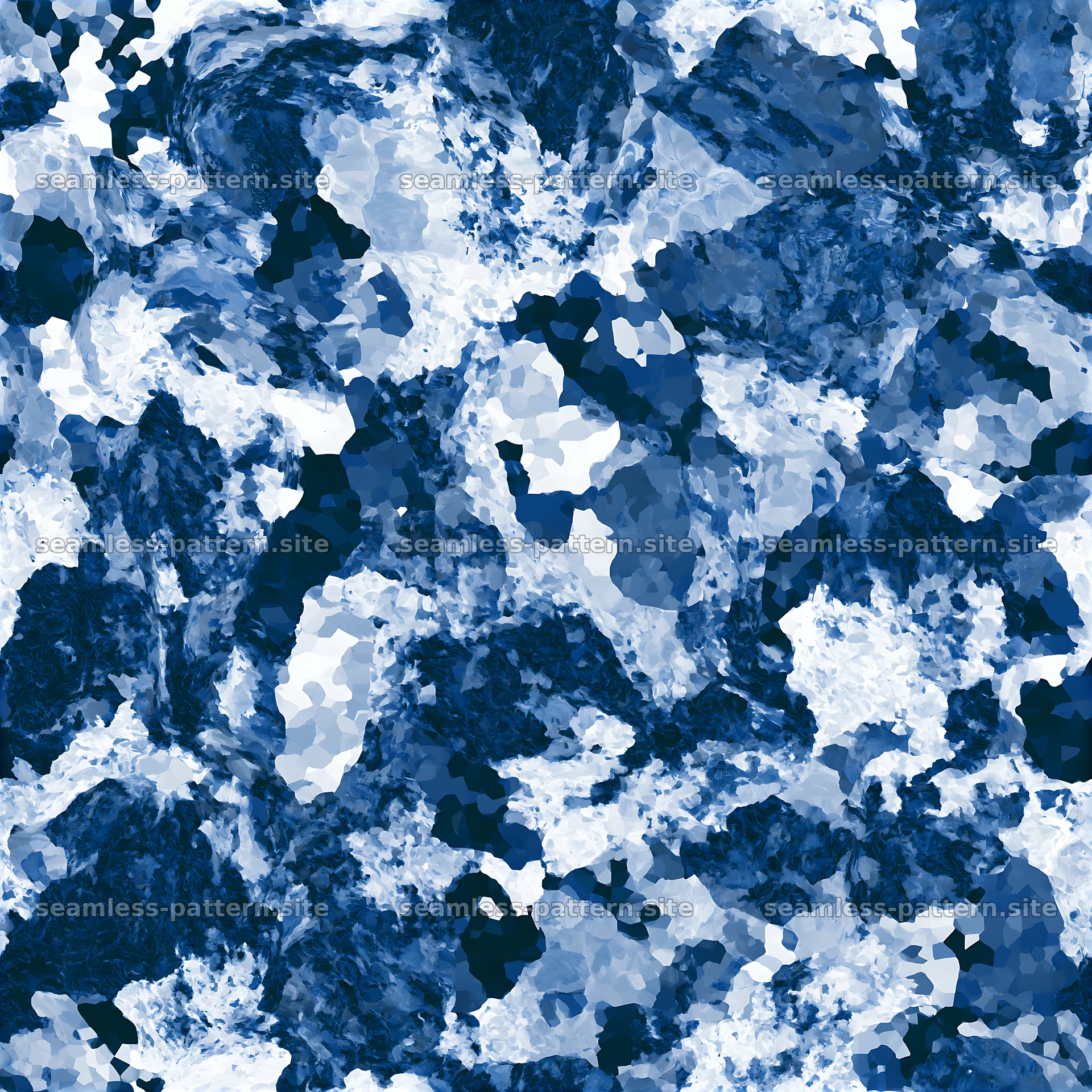 Repeating blue camouflage marble texture in shades of blue and white — seamless tileable pattern at 8192x8192