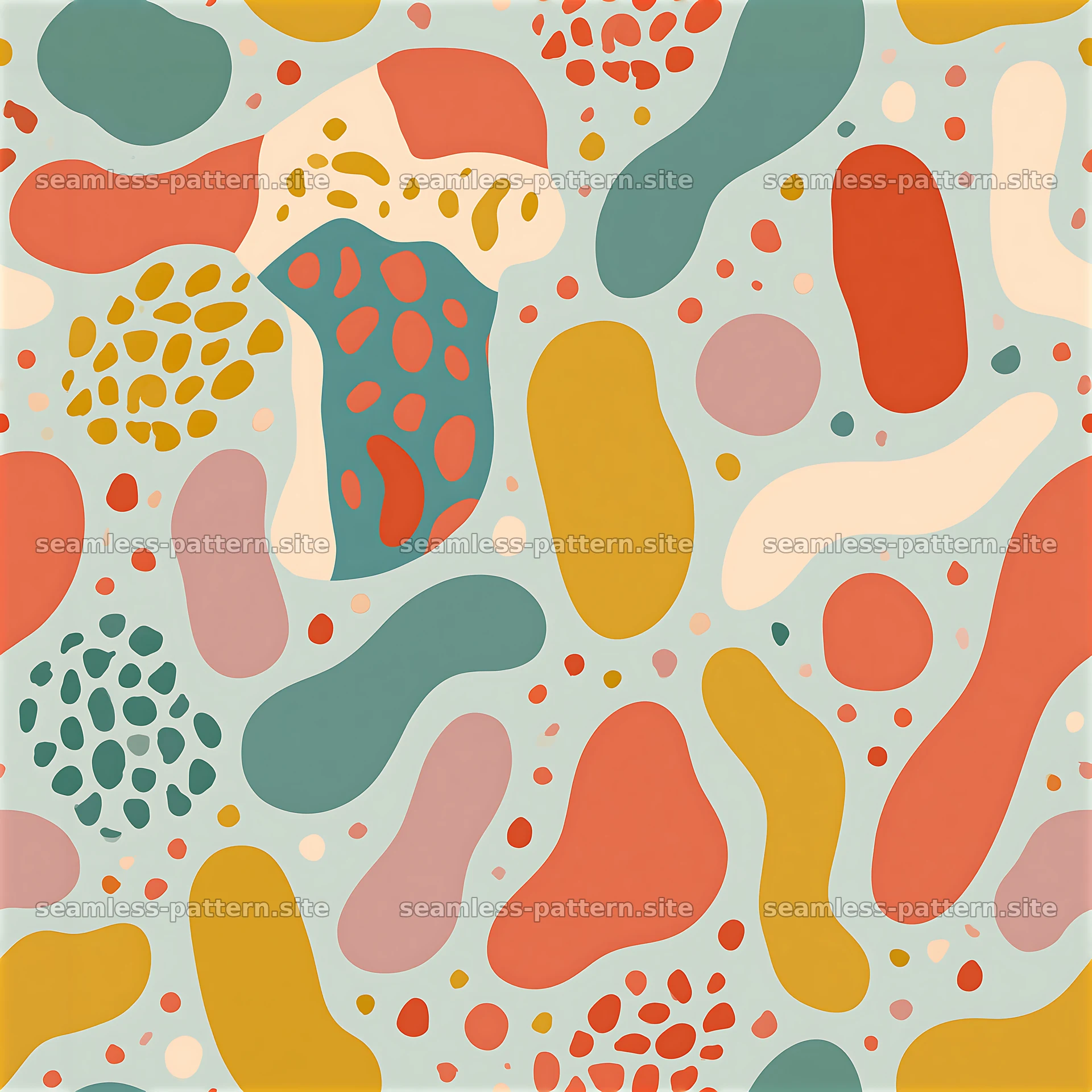 Organic shapes in bright colors on a soft background pattern — seamless tileable pattern at 8192x8192