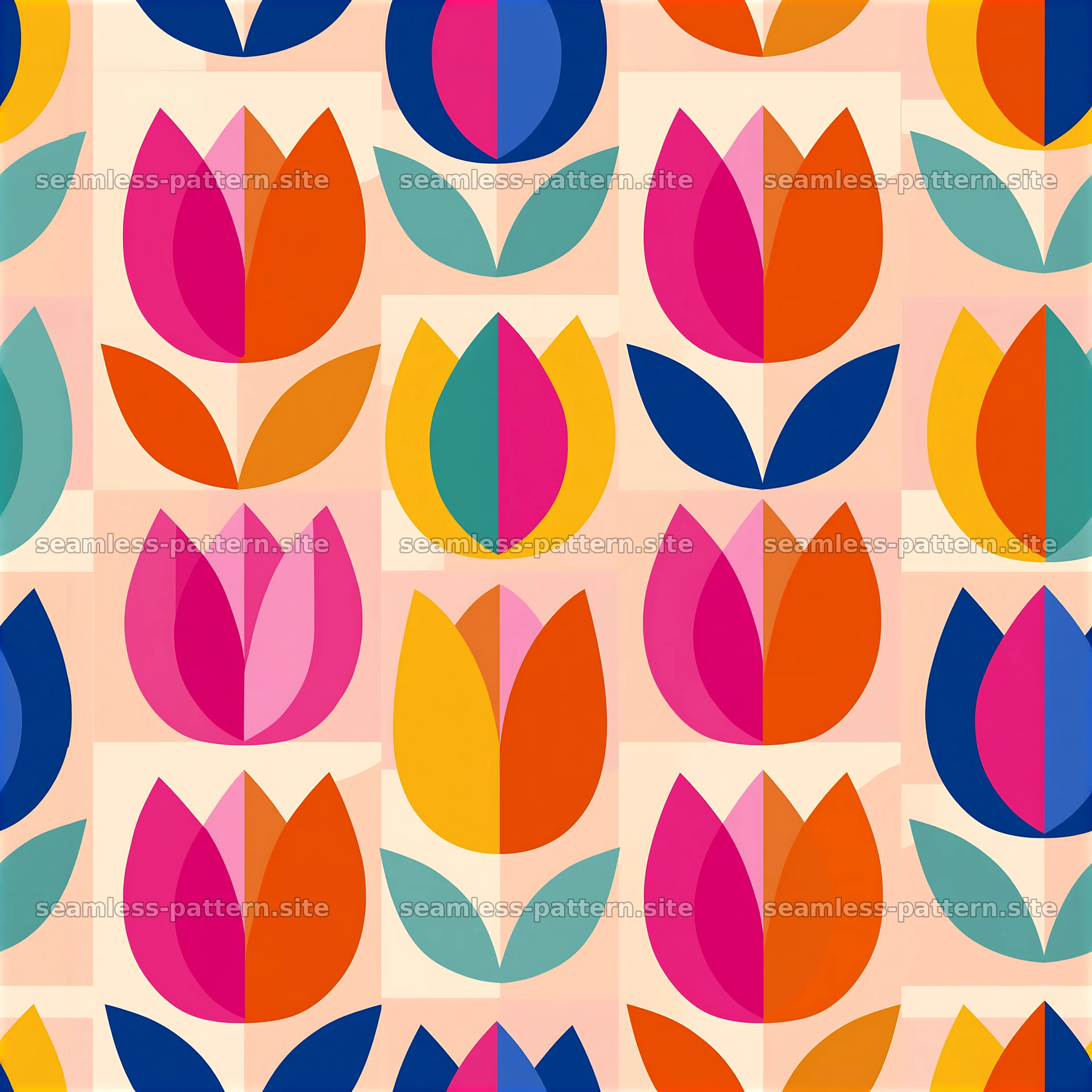 Colorful Tulip Seamless Pattern with Geometric Floral Shapes — seamless tileable pattern at 8192x8192