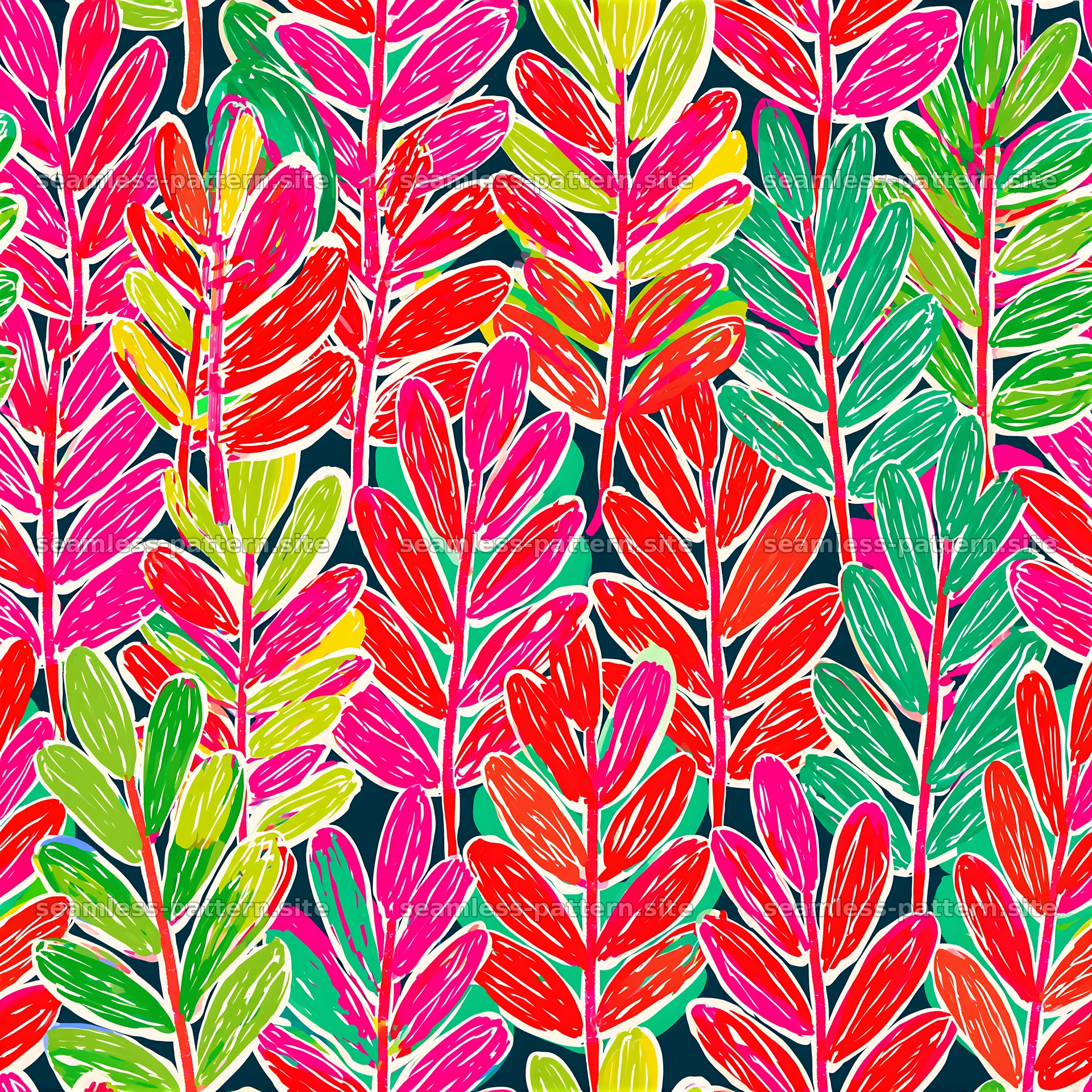 Colorful leaf pattern with bold hues and a rich layout — seamless tileable pattern at 8192x8192