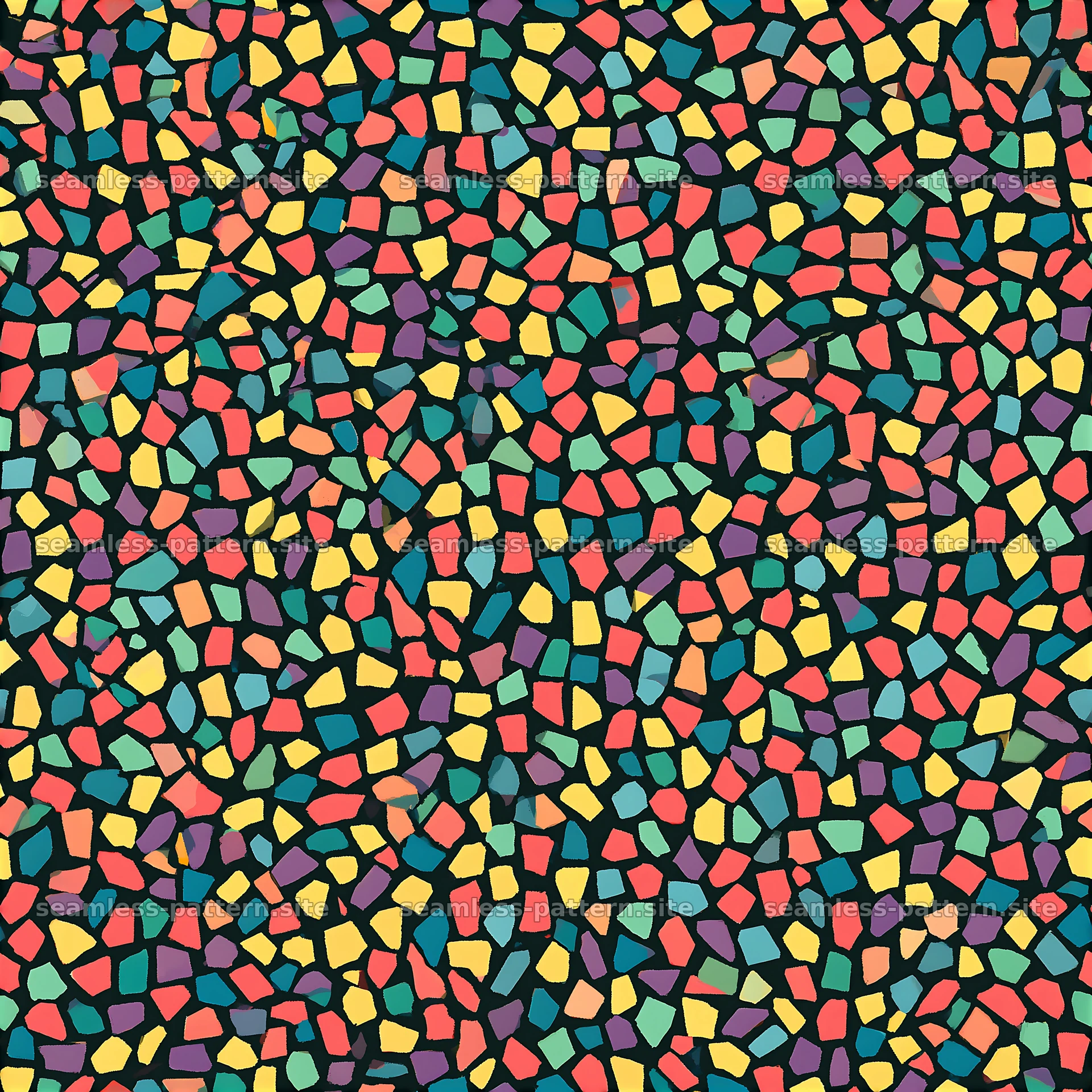 Bright abstract mosaic shapes repeat pattern — seamless tileable pattern at 8192x8192