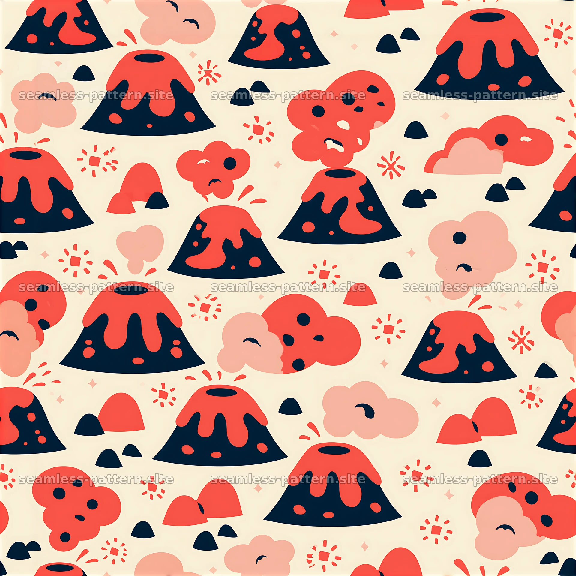 Cute volcano seamless pattern for kids — seamless tileable pattern at 8192x8192