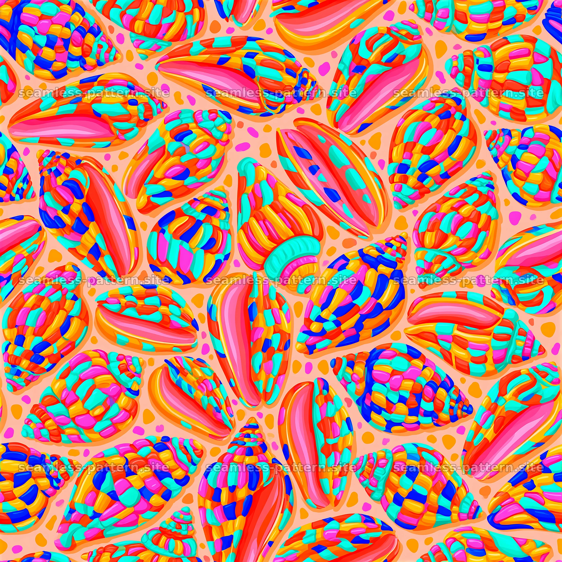Funky Colorful Shells Seamless Pattern — seamless tileable pattern at 8192x8192