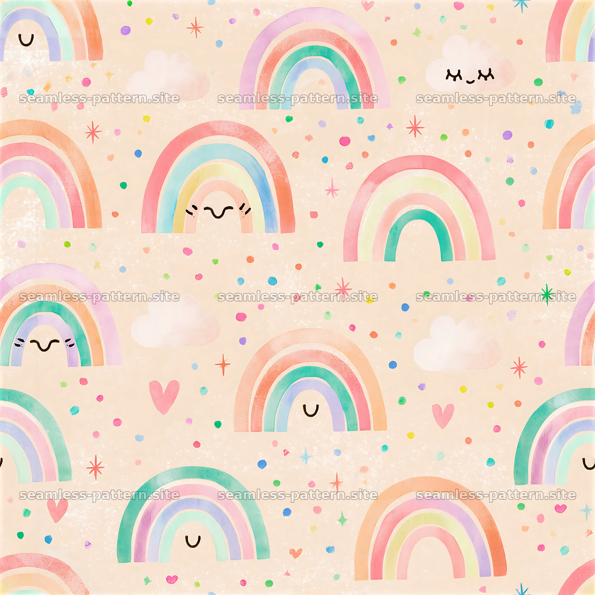 Pastel rainbow and cloud seamless pattern — seamless tileable pattern at 8192x8192