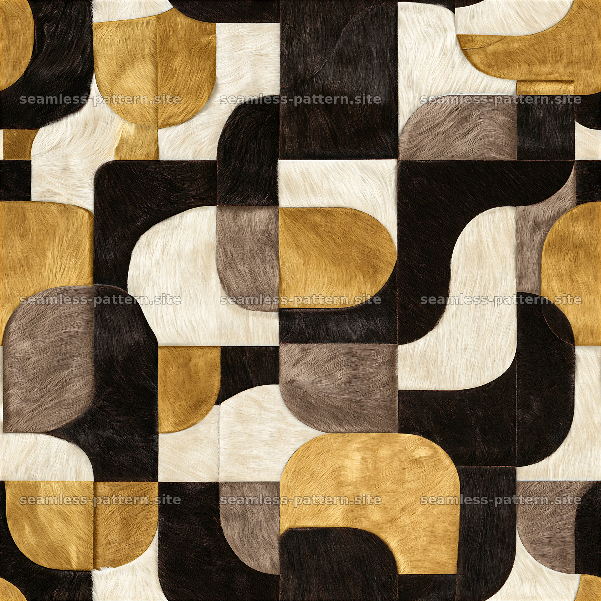 Seamless layered cowhide repeat pattern with distinct shapes and colors — seamless tileable pattern at 8192x8192