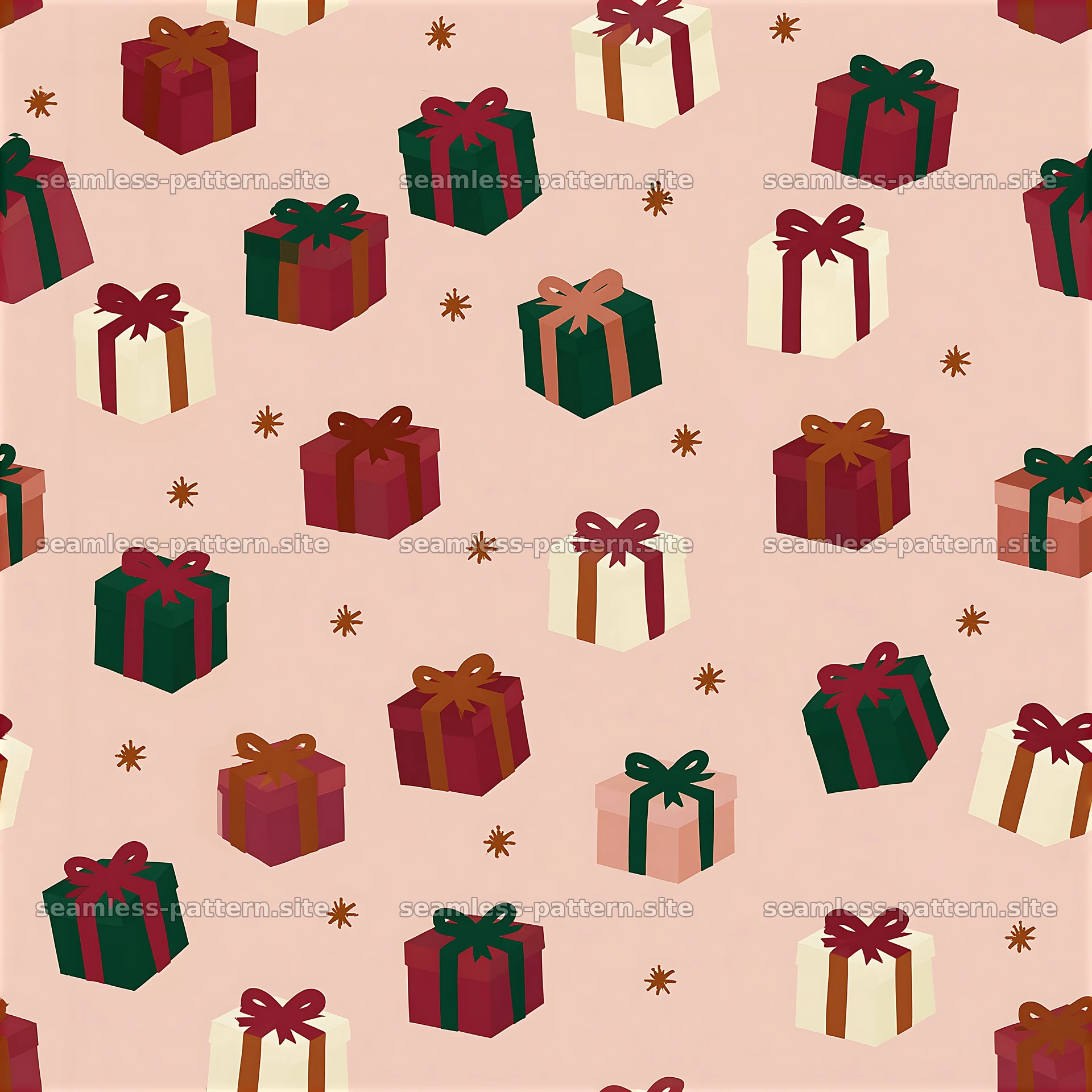 Seamless pattern of gift boxes in various colors on a light background — seamless tileable pattern at 8192x8192