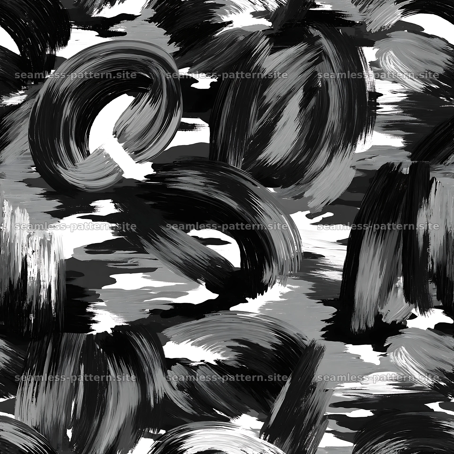 Seamless camouflage brushstroke pattern in black and white — seamless tileable pattern