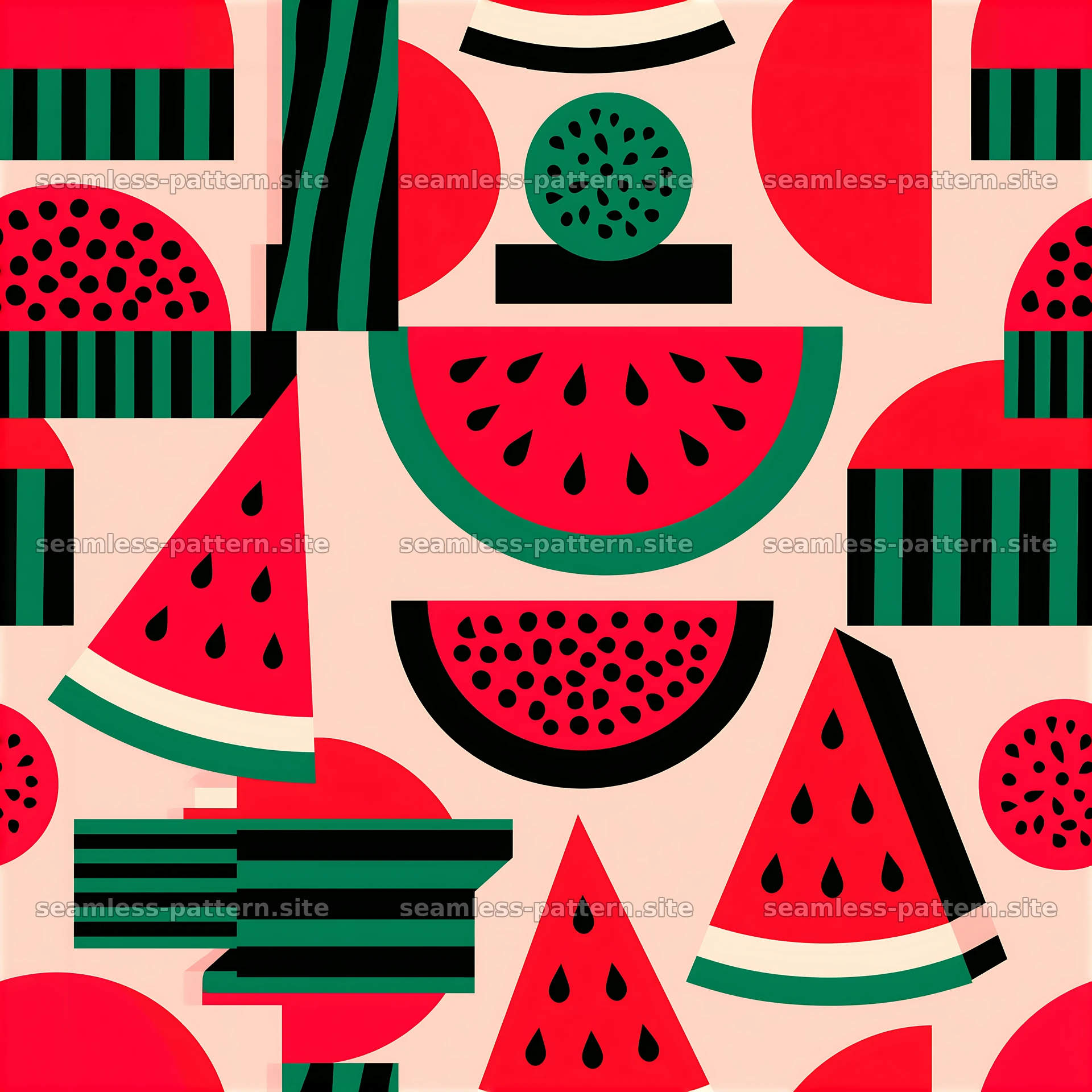 Colorful Watermelon Seamless Pattern with Slices and Seeds — seamless tileable pattern at 8192x8192