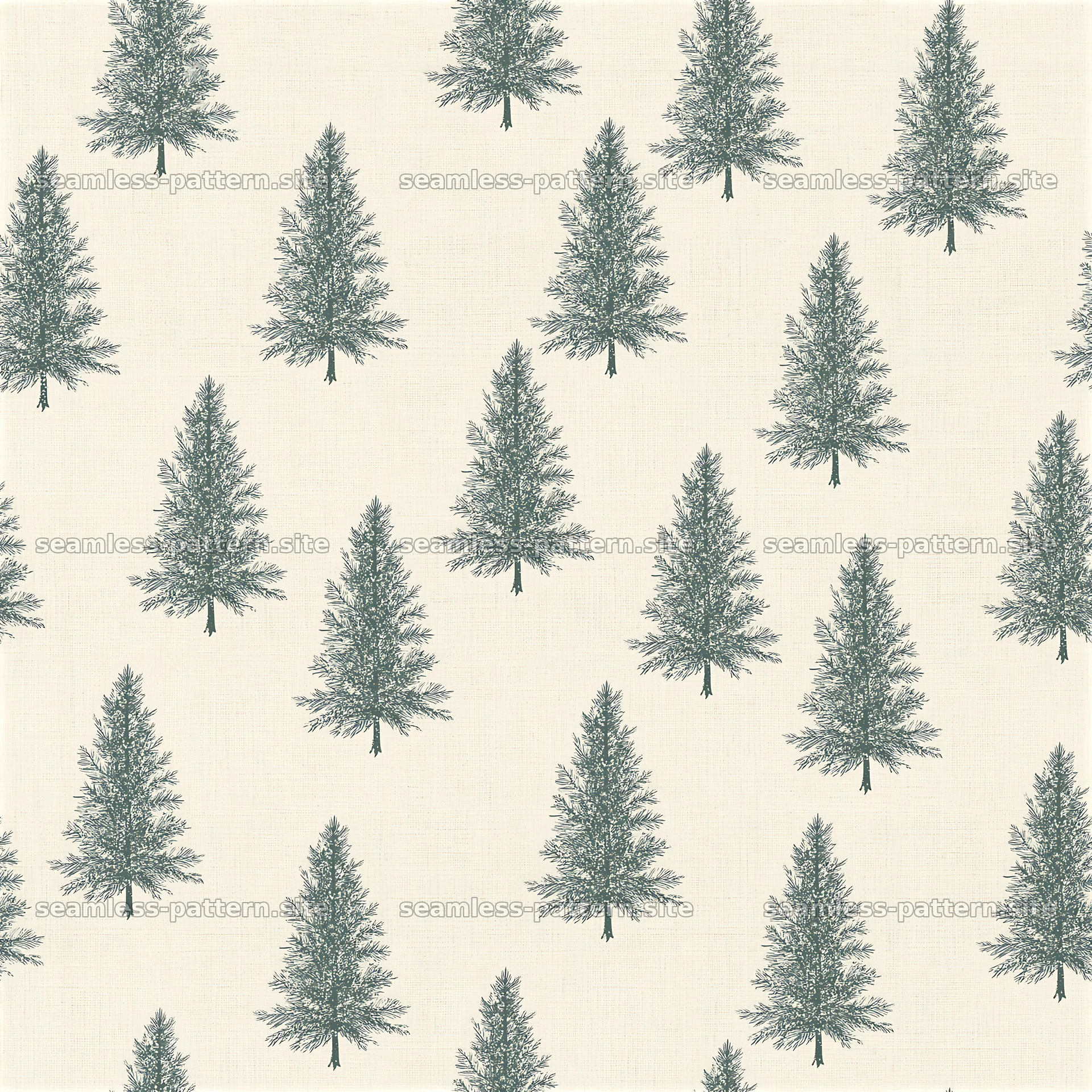 Seamless fir tree pattern on a cream textured background — seamless tileable pattern at 8192x8192