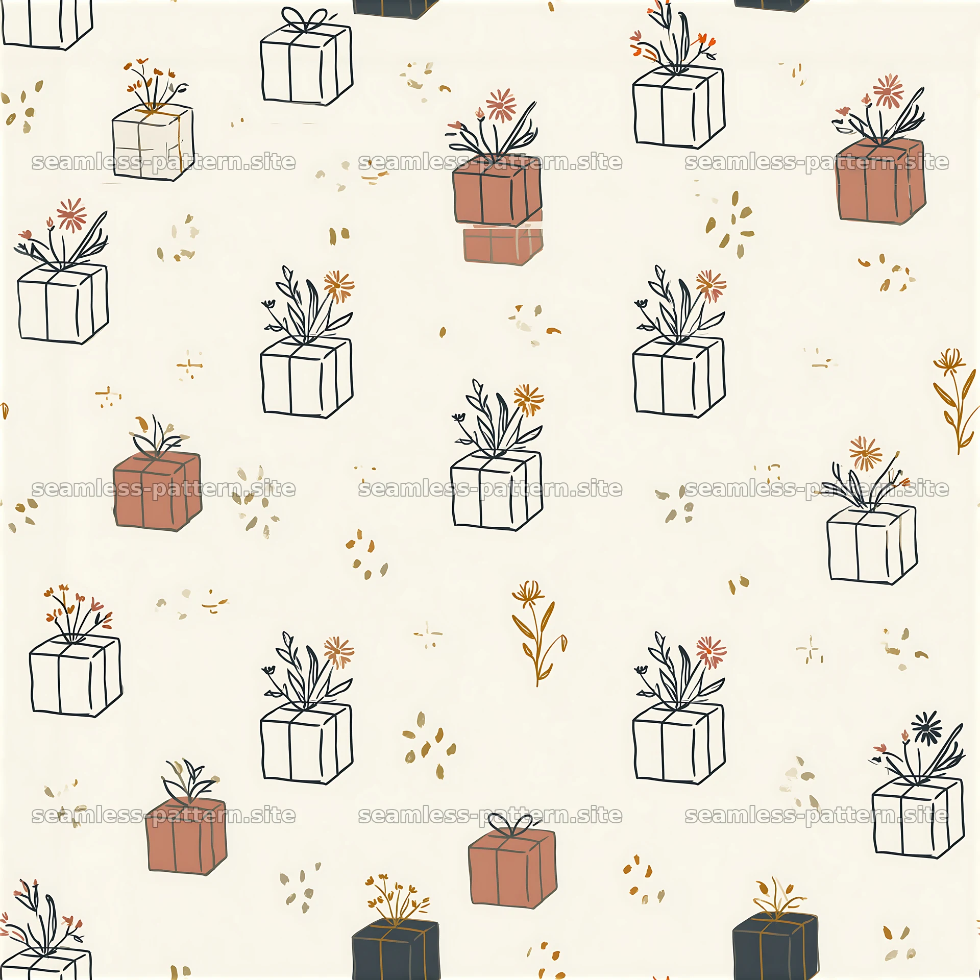 Floral Wrapped Presents Seamless Pattern — seamless tileable pattern at 8192x8192